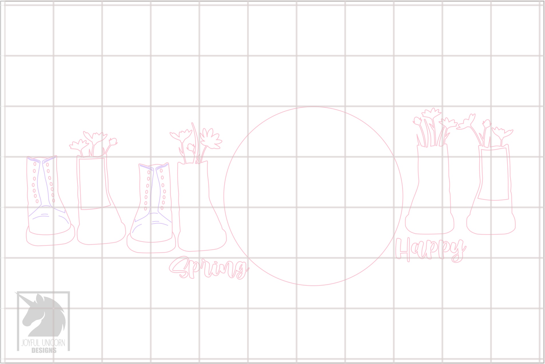 Happy Spring Round Sign SVG, Spring Boots With Flowers Sign SVG, Spring Door Hanger SVG, Laser Cut File for Glowforge, Wood Round Sign - Image 3