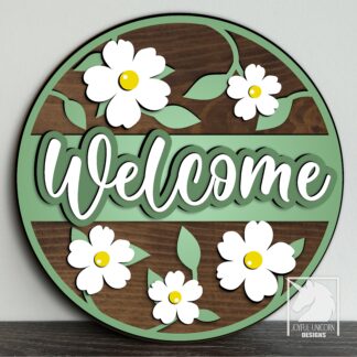 Daisy Welcome Sign SVG, Floral Door Hanger SVG, Spring Door Hanger, Summer Welcome Sign, Glowforge and Cricut Ready File, Laser Cut File