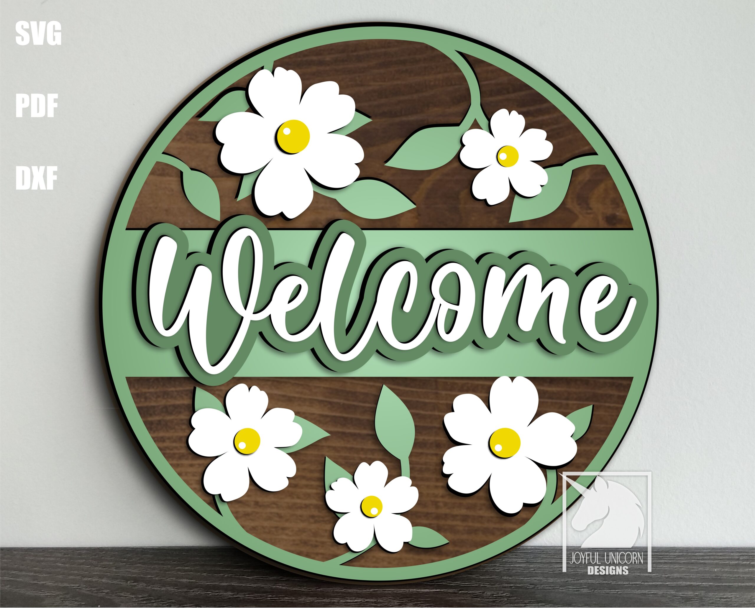 Daisy Welcome Sign SVG, Floral Door Hanger SVG, Spring Door Hanger, Summer Welcome Sign, Glowforge and Cricut Ready File, Laser Cut File