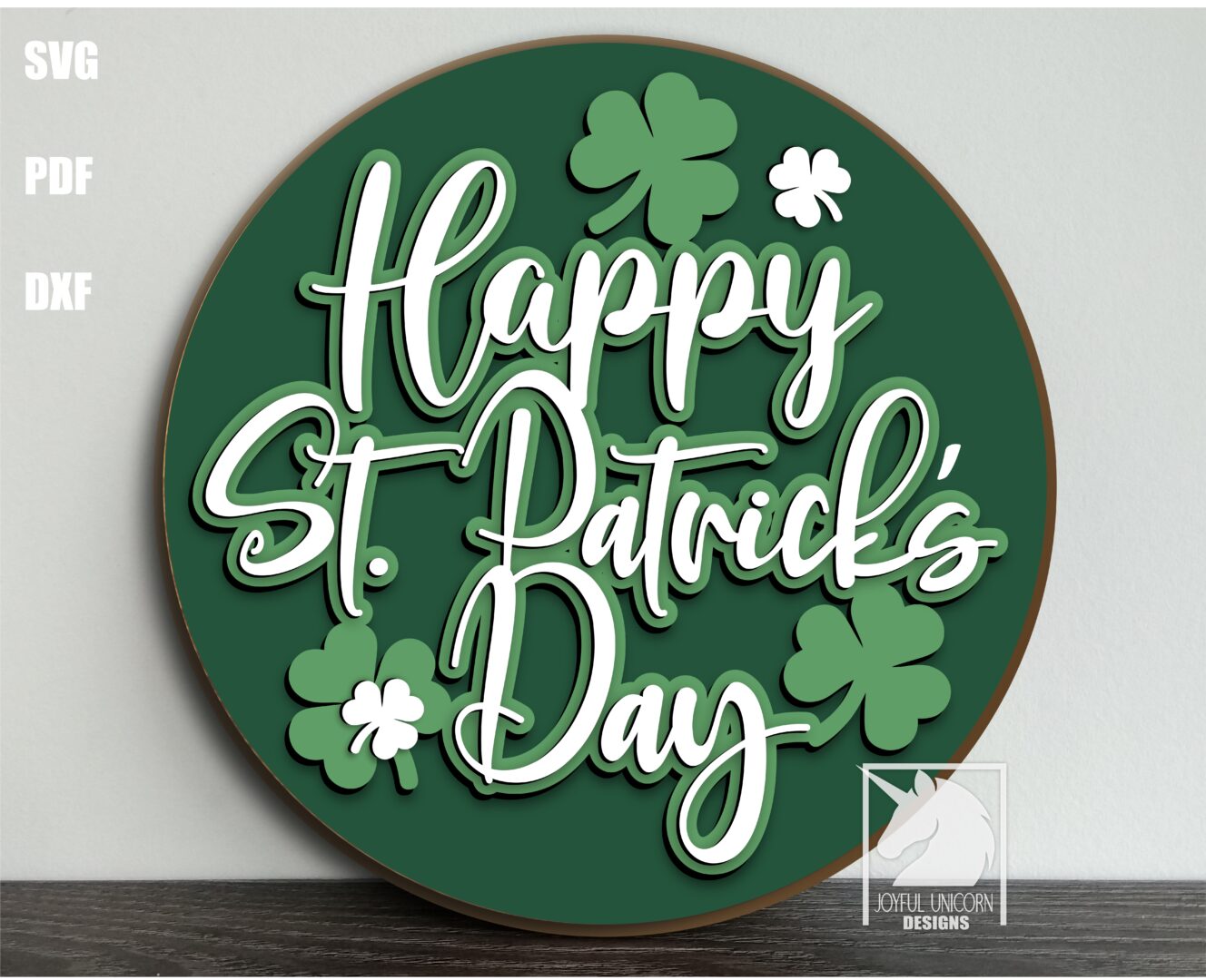 Happy St Patrick's Day Wood Round Sign SVG, Shamrock Door Hanger SVG, Clover Welcome Sign, Glowforge and Cricut Ready File, Door Decor SVG