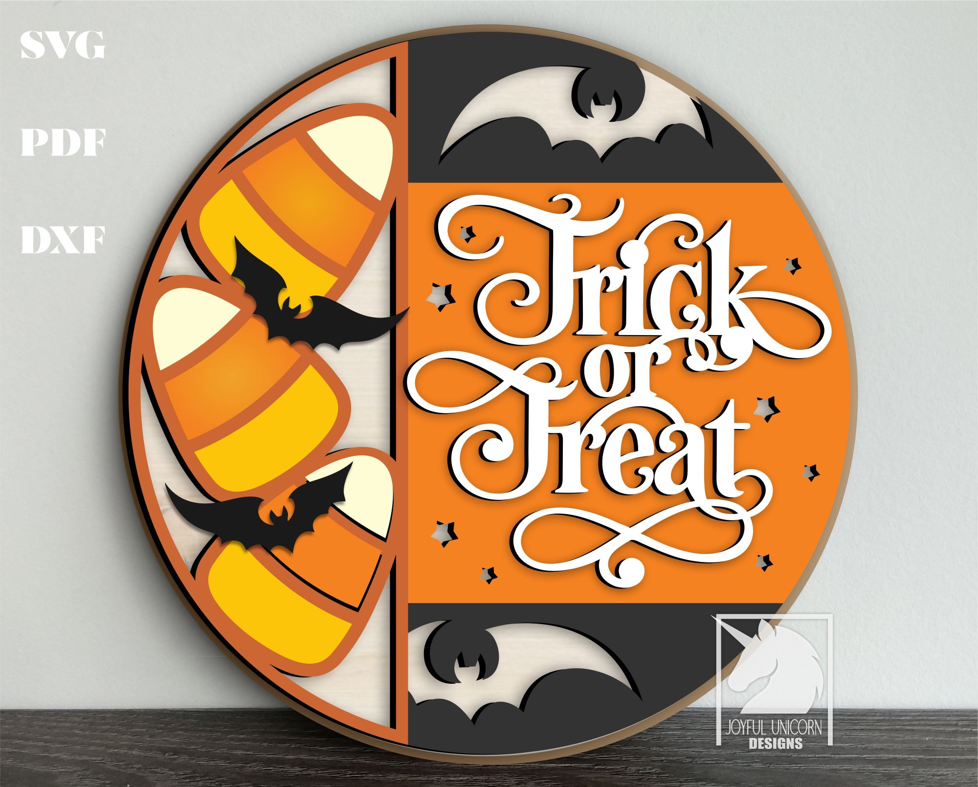 Trick or Treat Door Hanger SVG, Halloween Candy Corn Round Welcome Sign ...