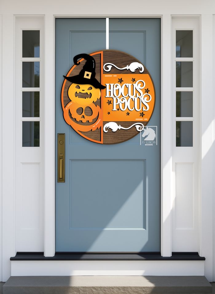Hocus Pocus Door Hanger SVG, Witch’s Broom Round Sign SVG, Halloween ...