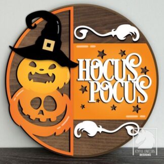 Hocus Pocus Door Hanger SVG, Witch's Broom Round Sign SVG, Halloween Pumpkins Welcome Sign, Laser Cut File for Cricut, Glowforge, CNC