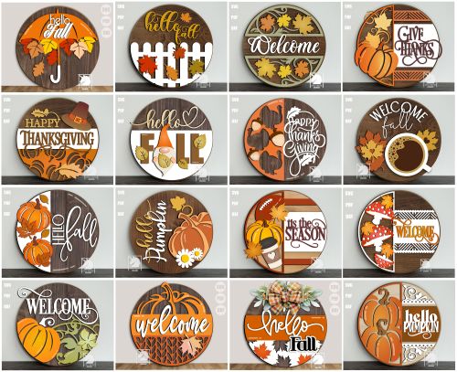 Autumn Pumpkins Welcome Sign SVG, Fall Leaves Wood Round DXF, Fall Seasonal Decor, Fall Laser Cut File, Digital Download File - Image 6
