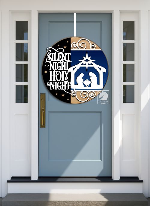 Silent Night Holy Night Door Hanger SVG, Christmas Nativity Scene SVG, Religious Laser Cut File, Digital File for Cricut, Glowforge, Xtool - Image 2