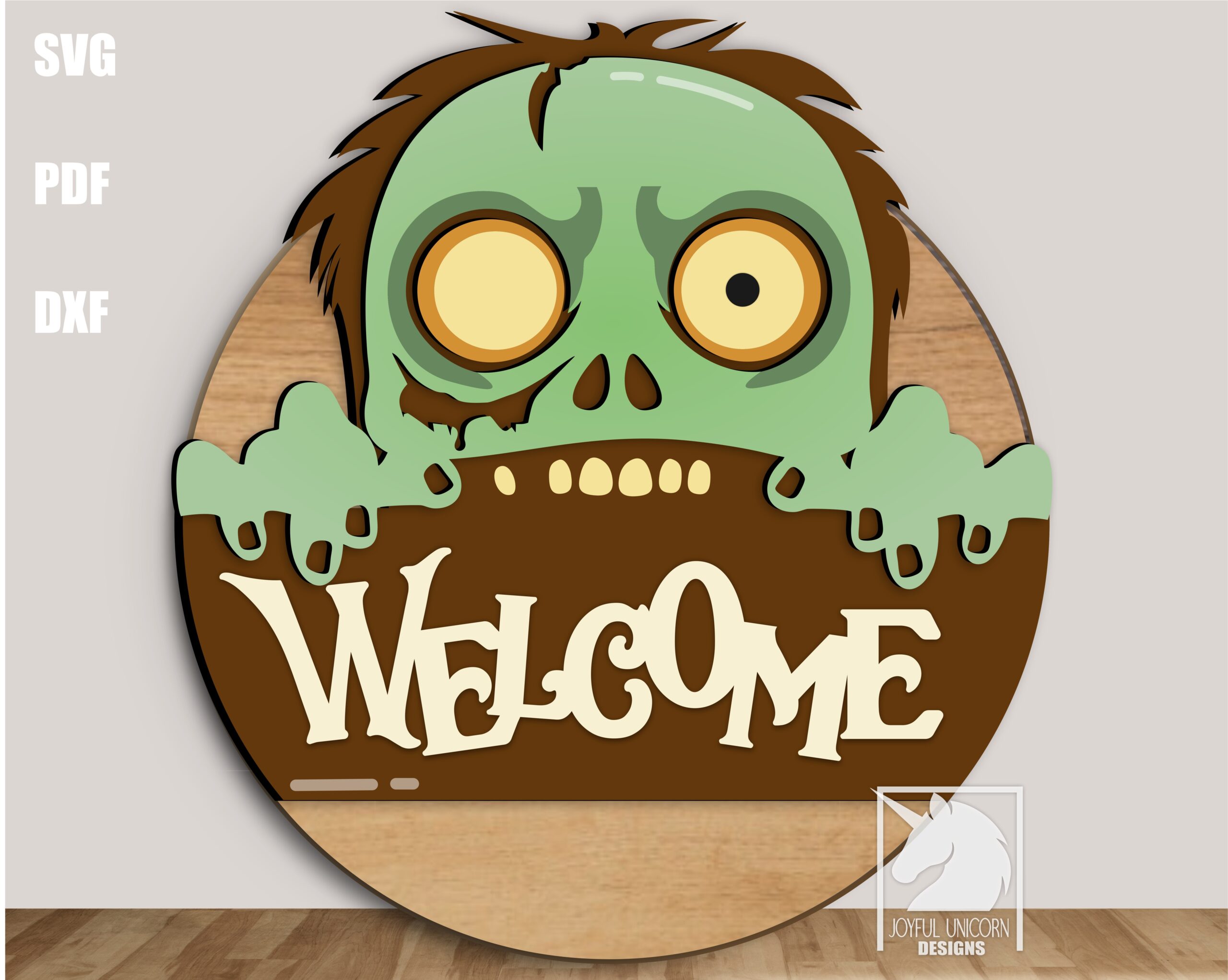 Halloween Zombie Welcome Sign SVG, Spooky Zombie Face Door Hanger DXF, Scary Zombie Decor, Laser Cut File for Xtool, Glowforge, Cricut
