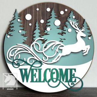 Christmas Reindeer Welcome Sign SVG, Winter Woodland Door Hanger DXF, Christmas Holiday Front Porch Sign, Laser Cut File for Cricut, Glowforge, CNC