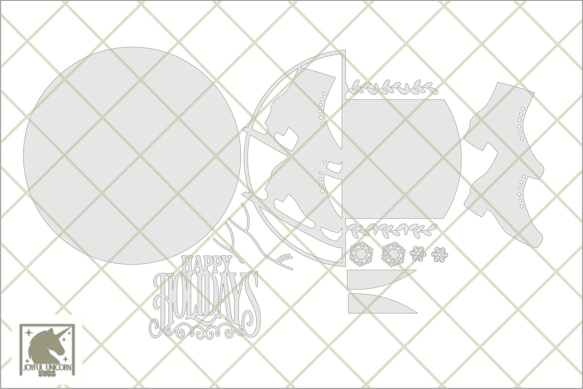 Happy Holidays Welcome Christmas Sign SVG, Christmas Ice Skates Door Hanger SVG, Winter Holiday Front Porch Sign, Glowforge, Cricut, CNC File - Image 3
