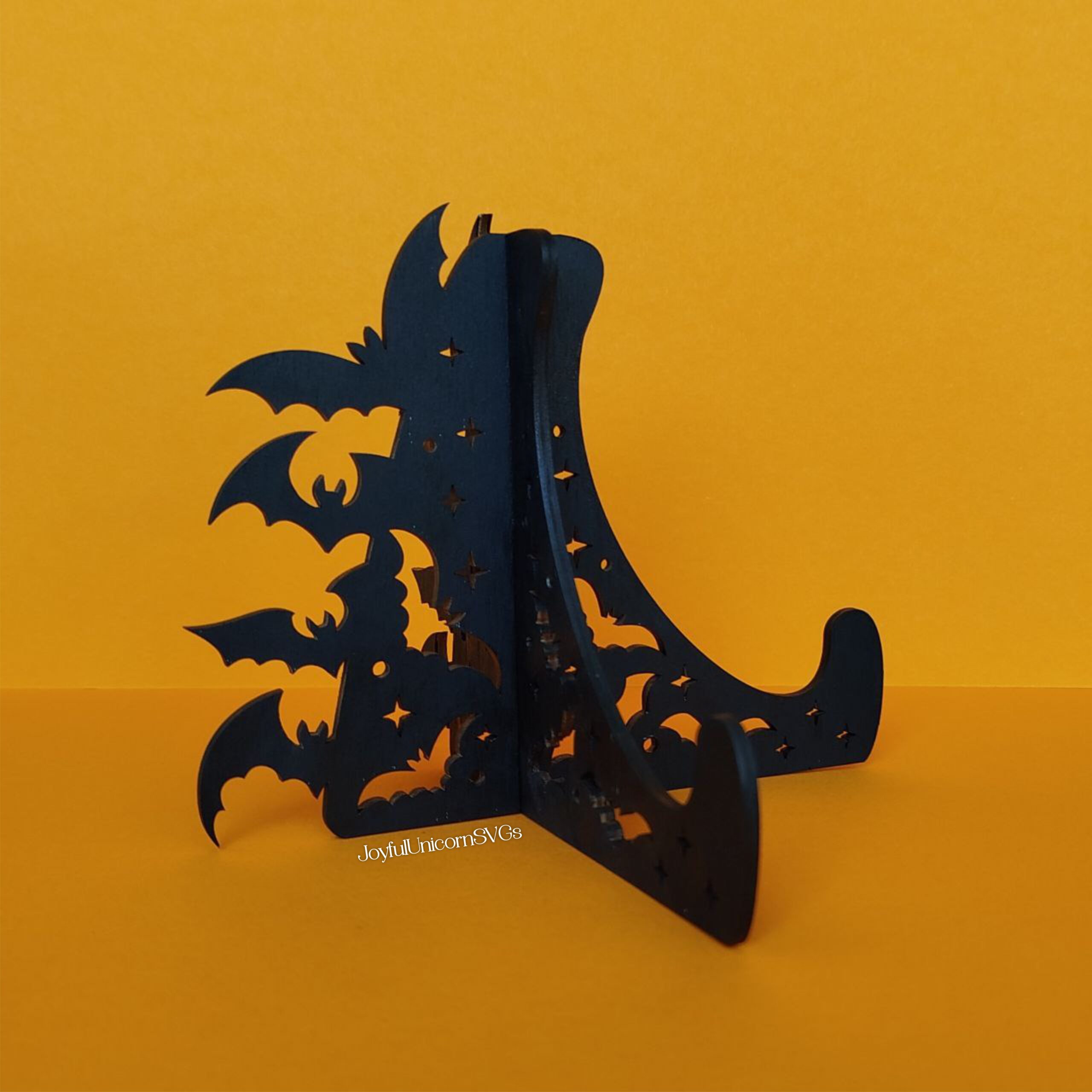 Halloween Easel Stand SVG, 3D Halloween Plate Display Stand, CNC and Glowforge Ready File, Laser Cut Halloween Bats Easel Stand - Image 4