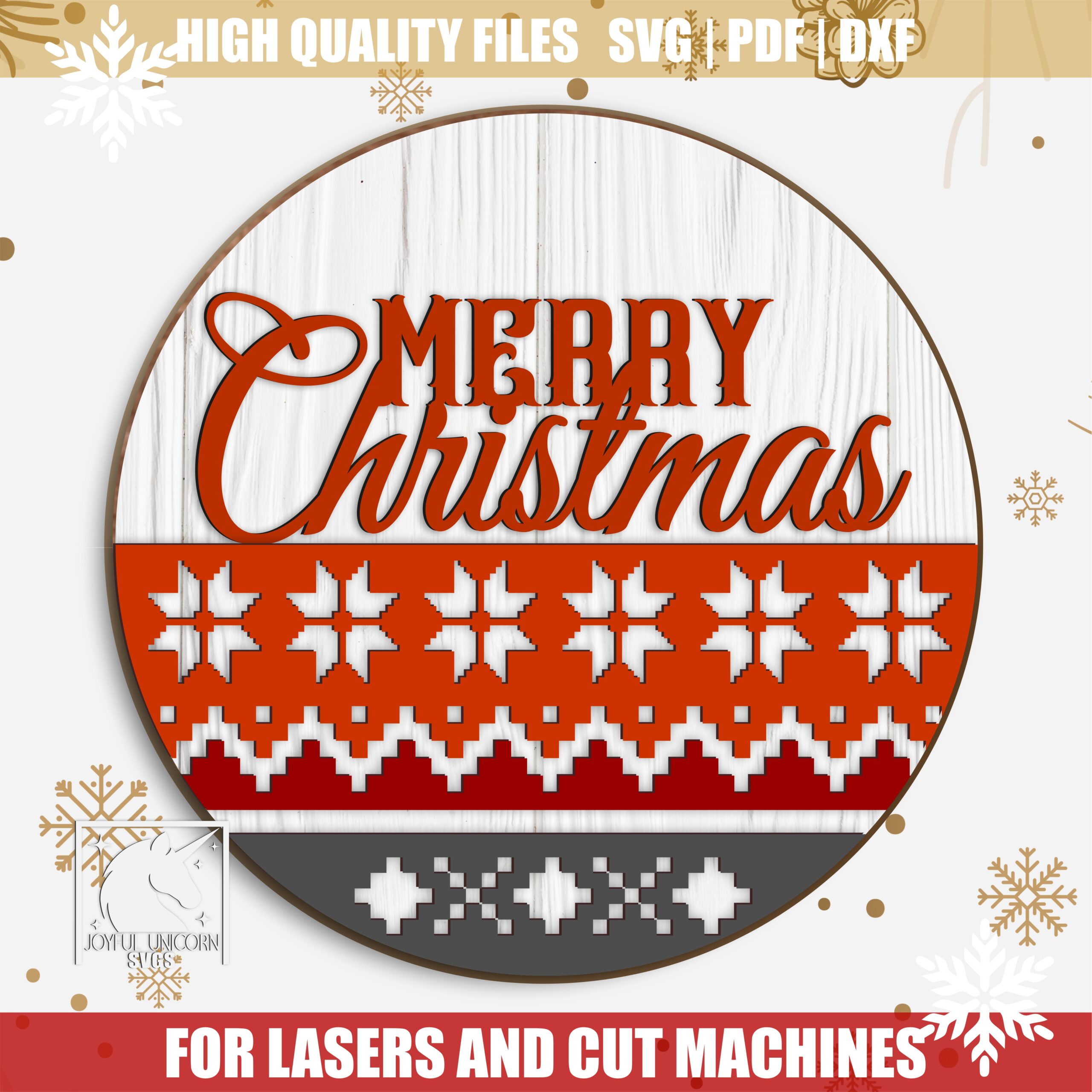 Merry Christmas Nordic Sign SVG Laser Cut File (Digital Download)
