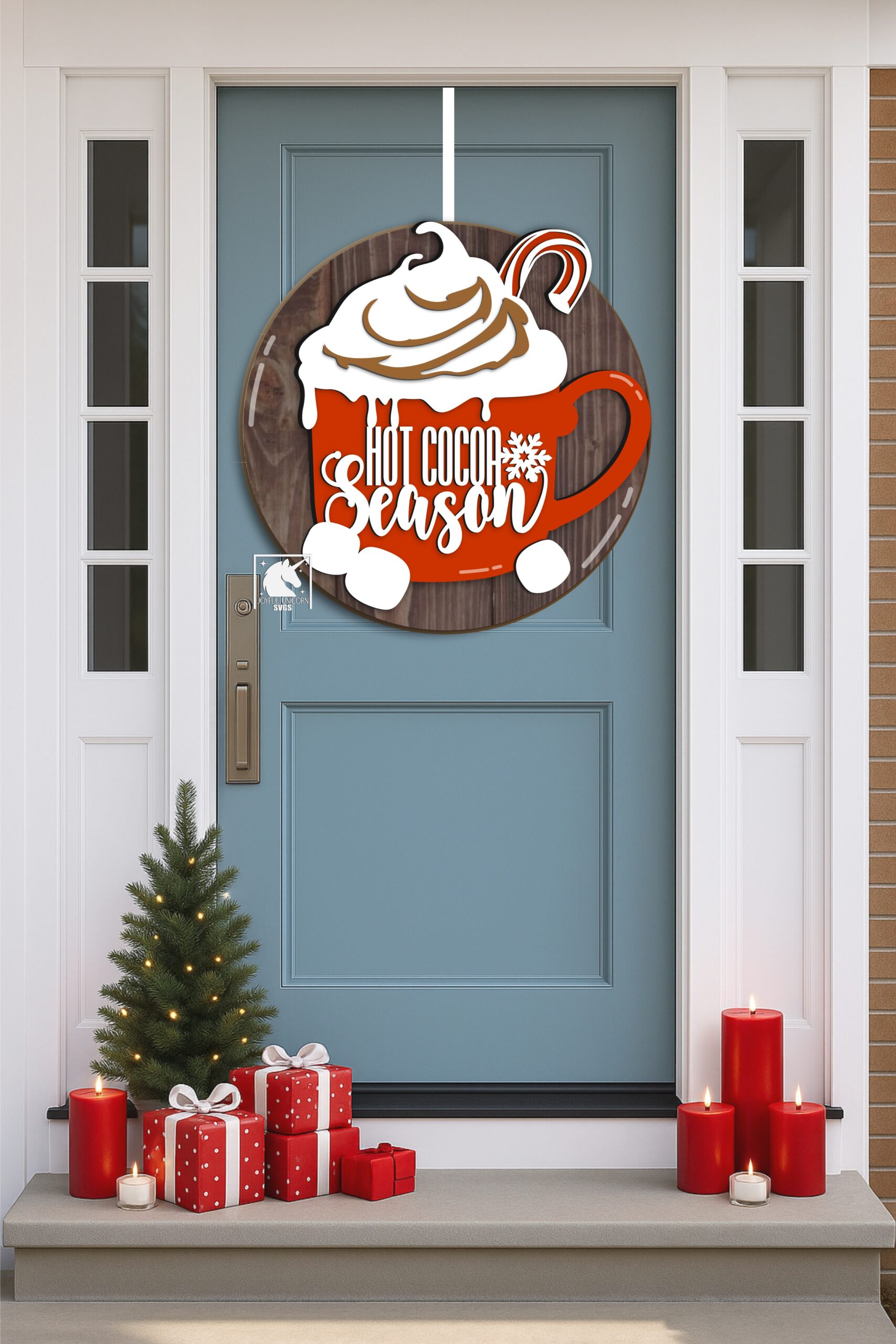 Hot Cocoa Mug Door Hanger SVG: Christmas Welcome Sign, Laser Cut File - Image 2