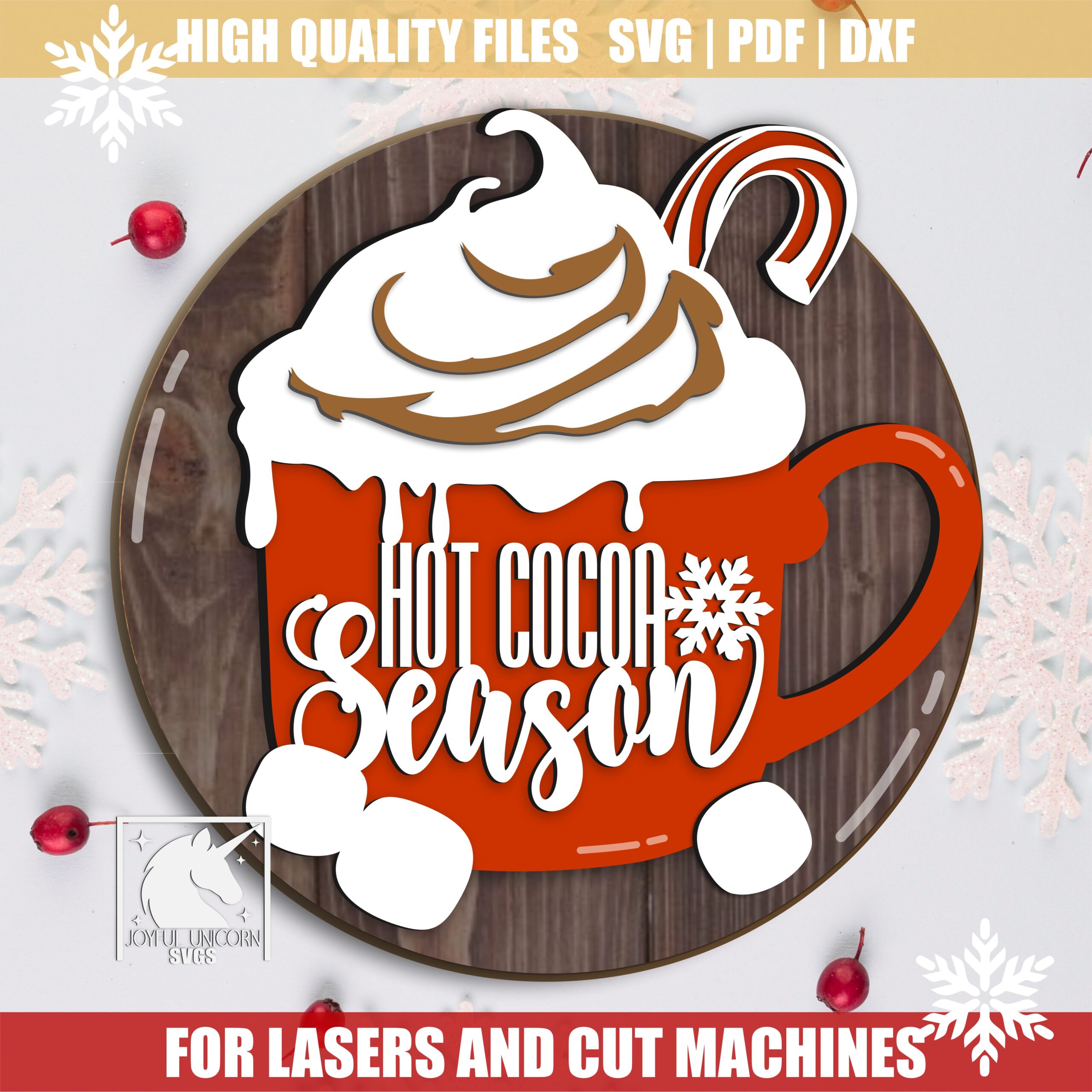 Hot Cocoa Mug Door Hanger SVG: Christmas Welcome Sign, Laser Cut File
