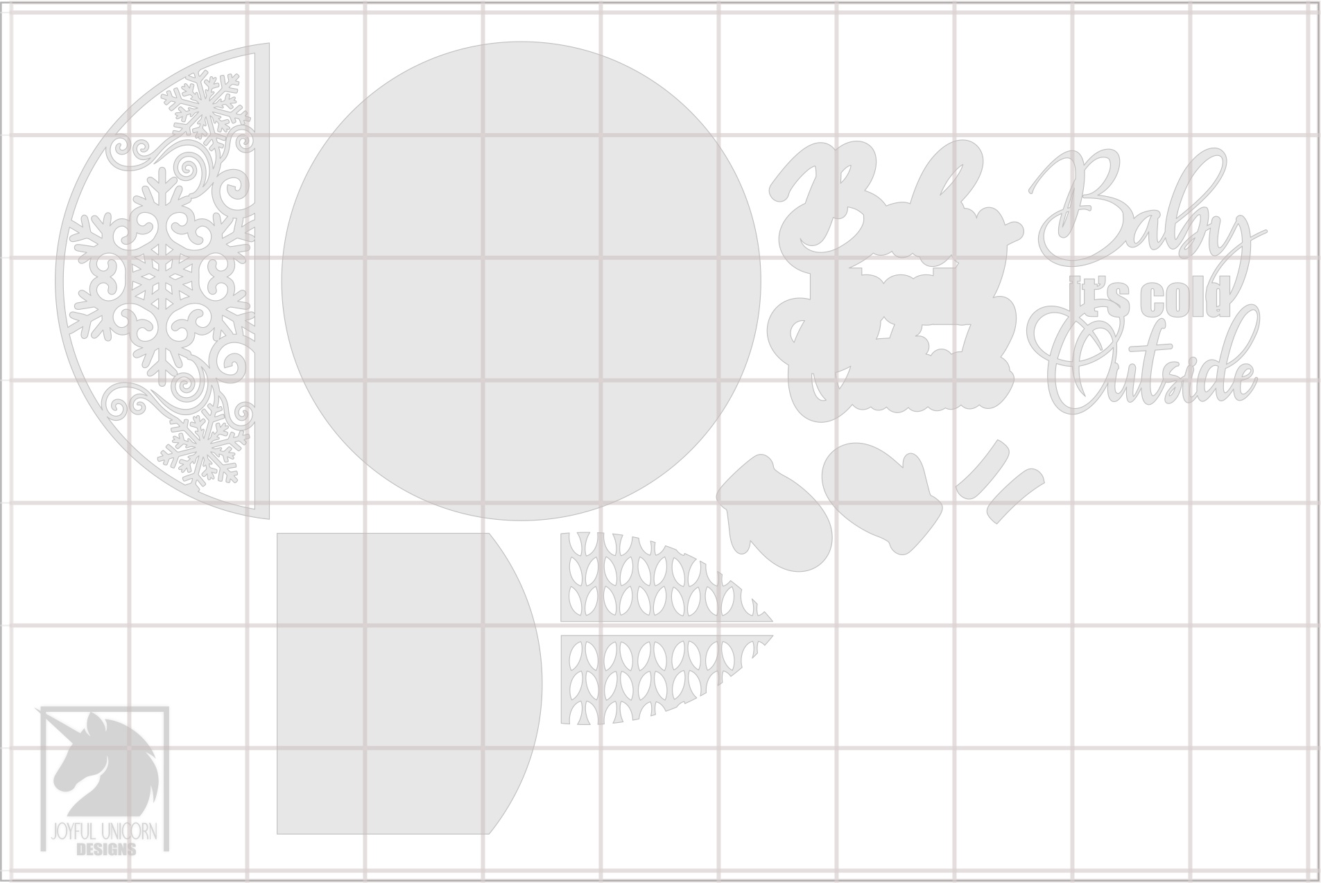 Christmas Mittens Door Hanger SVG: Snowflake Laser Cut File (Digital Download, 12" Round Design) - Image 3