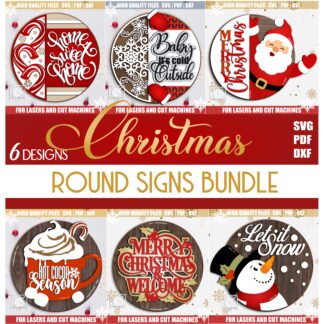 Christmas Round Wooden Signs SVG Bundle, Christmas Welcome Signs Bundle, Christmas Welcome Door Hangers Bundle SVG, Winter Holiday Signs