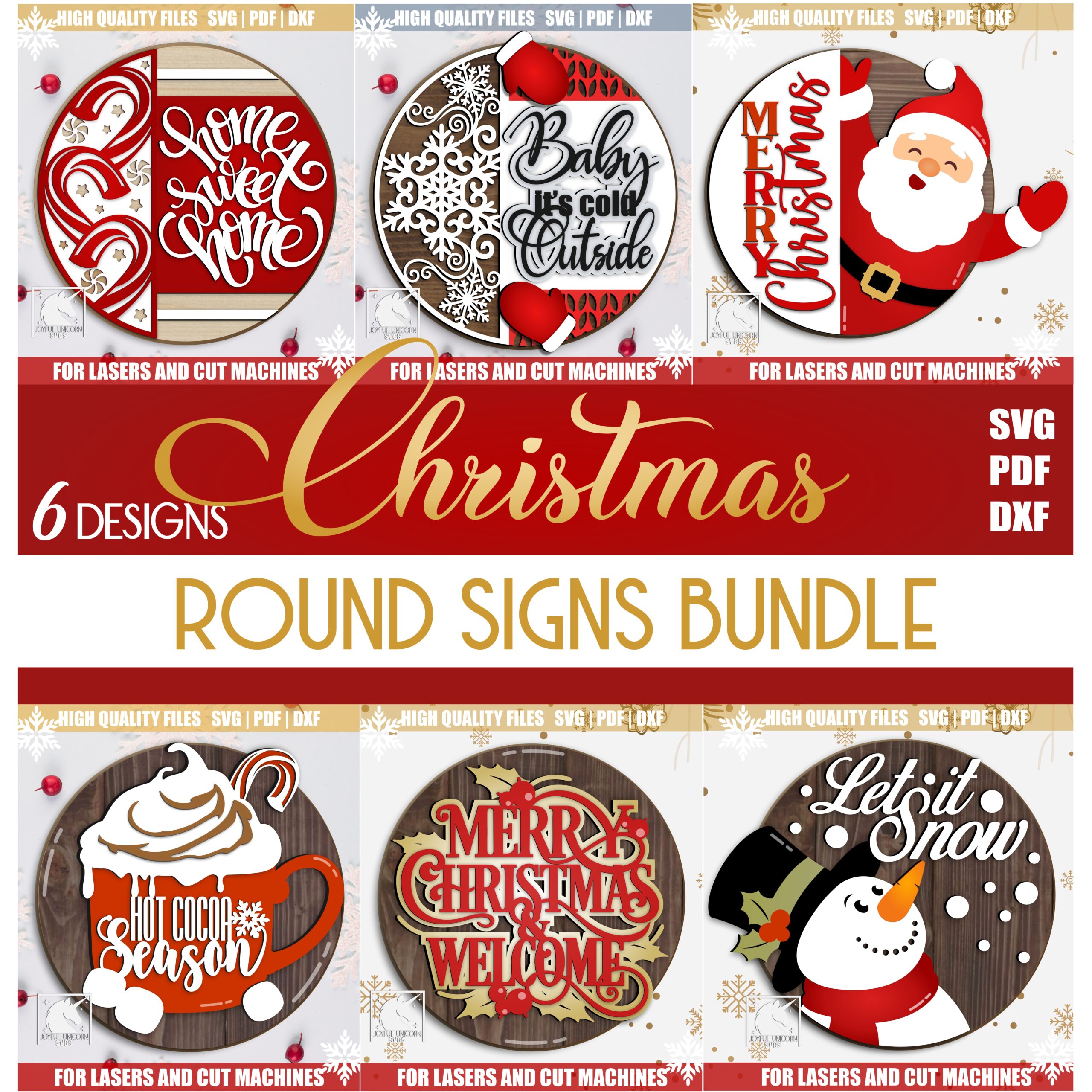 Christmas Round Wooden Signs SVG Bundle, Christmas Welcome Signs Bundle, Christmas Welcome Door Hangers Bundle SVG, Winter Holiday Signs