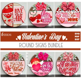 Valentine's Day Door Hanger Bundle SVG, Romantic Round Wooden Signs, Valentine Laser Cut Door Signs Bundle, Glowforge, Cricut, Xtool Ready File