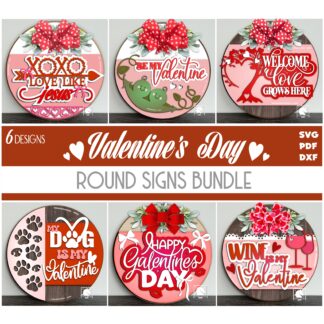 Valentine Round Door Hangers Bundle SVG, Valentine Romantic Signs Bundle, Valentine's Day Welcome Front Door Signs, Laser Cut Door Hangers