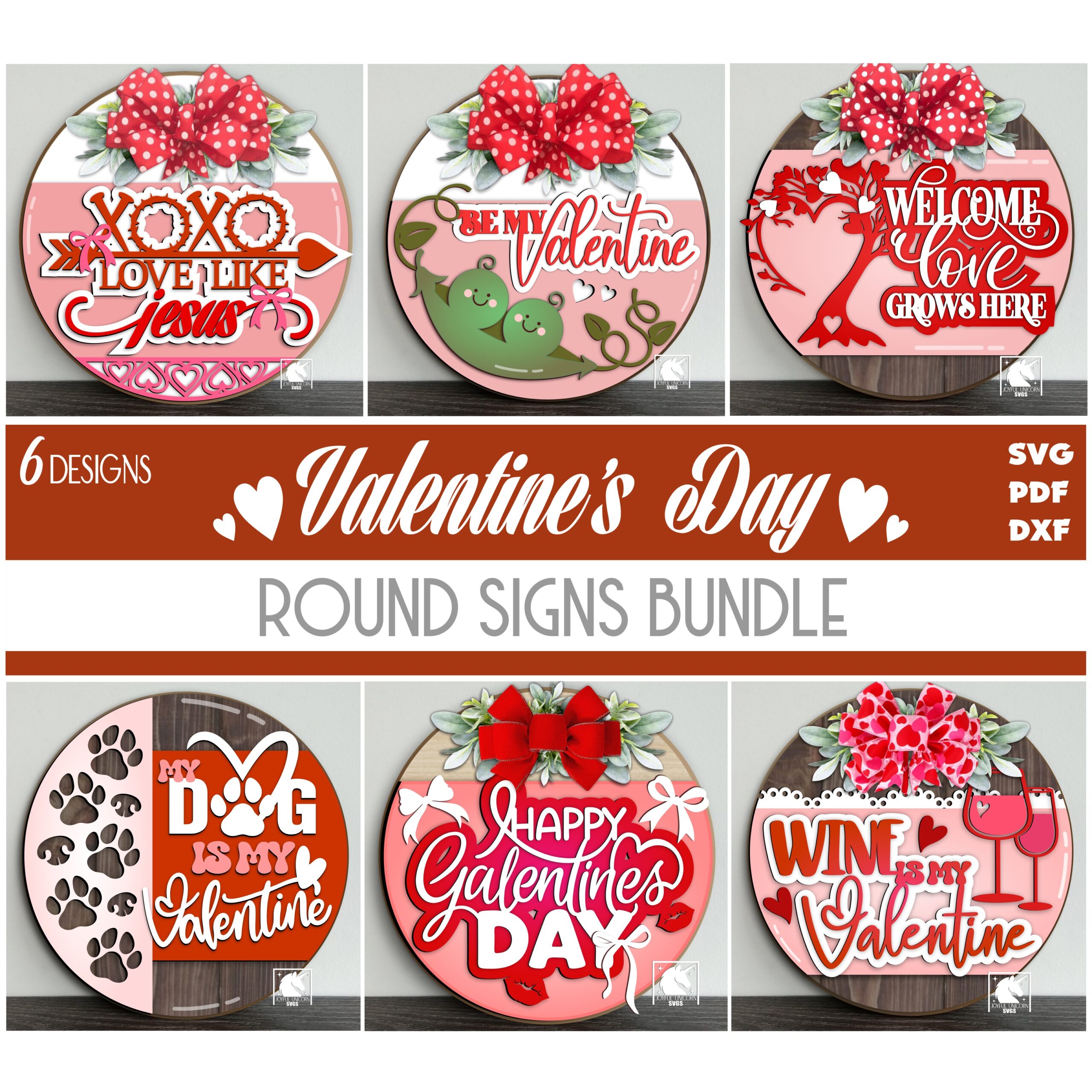 Valentine Round Door Hangers Bundle SVG, Valentine Romantic Signs Bundle, Valentine's Day Welcome Front Door Signs, Laser Cut Door Hangers