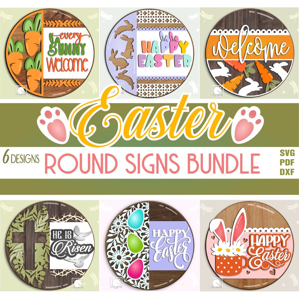 Svg Rabbit House Sign Easter Door Hanger SVG Bundle, Happy Easter Round Sign SVg, Easter ...