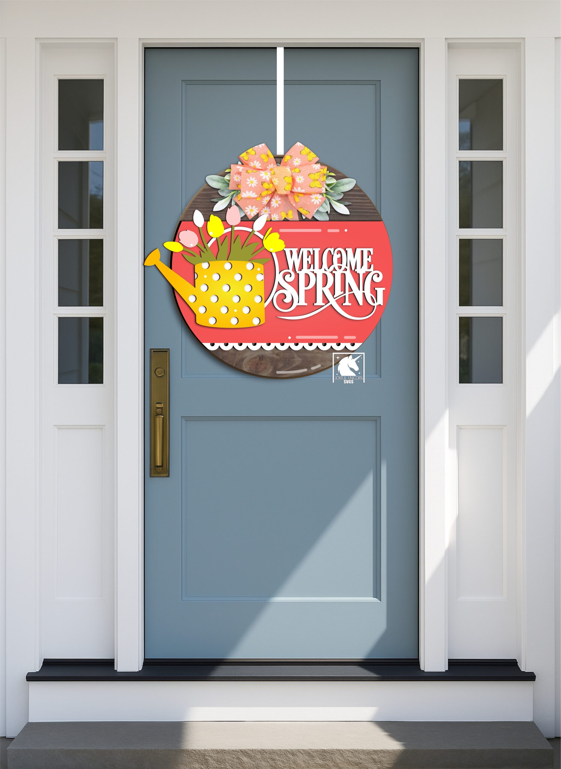 Spring Watering Can Sign SVG, Spring Tulip Door Hanger SVG, Spring Welcome Sign SVG, Glowforge Laser Cut File, Xtool, Cricut File - Image 2