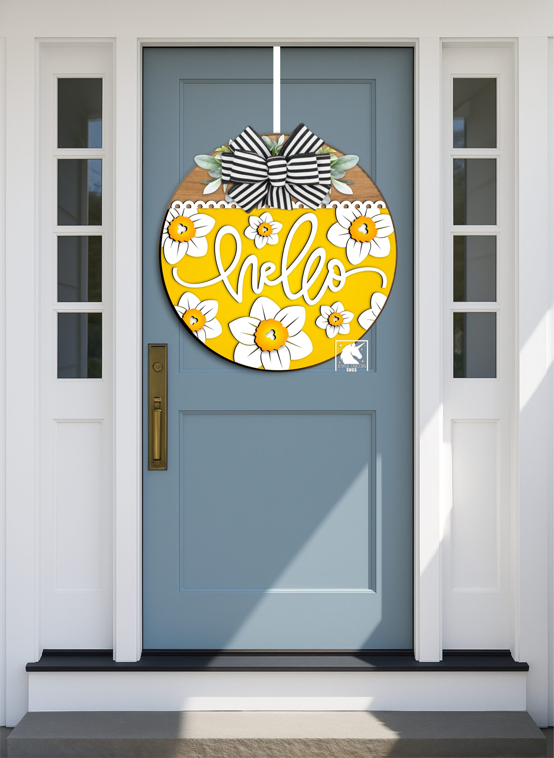 Hello Daffodil Door Hanger SVG, Narcissus Spring Sign SVG, Floral Spring Decor, Spring Flower Welcome Sign, Glowforge, Xtool, Cricut File - Image 2