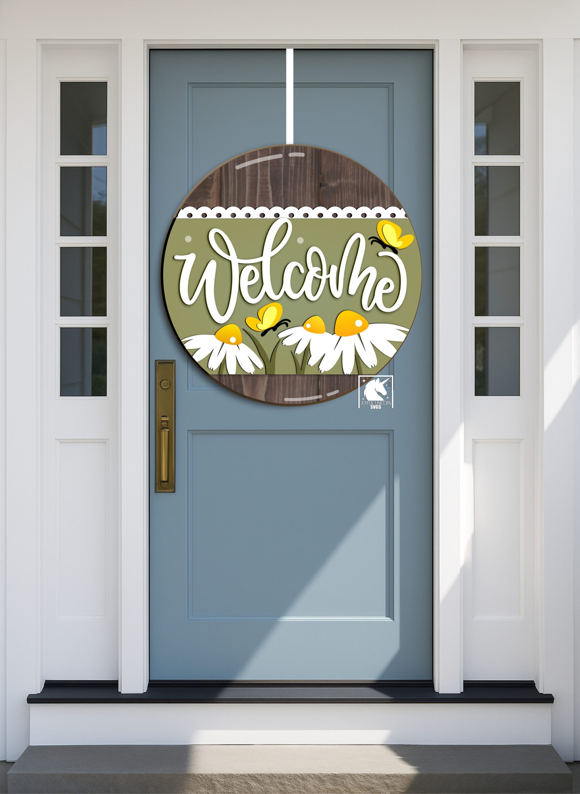 Daisy Welcome Sign SVG, Spring Welcome Sign SVG, Spring Floral Round Sign, Butterfly Welcome Sign DXF, Glowforge, Cricut, Xtool Ready File - Image 2