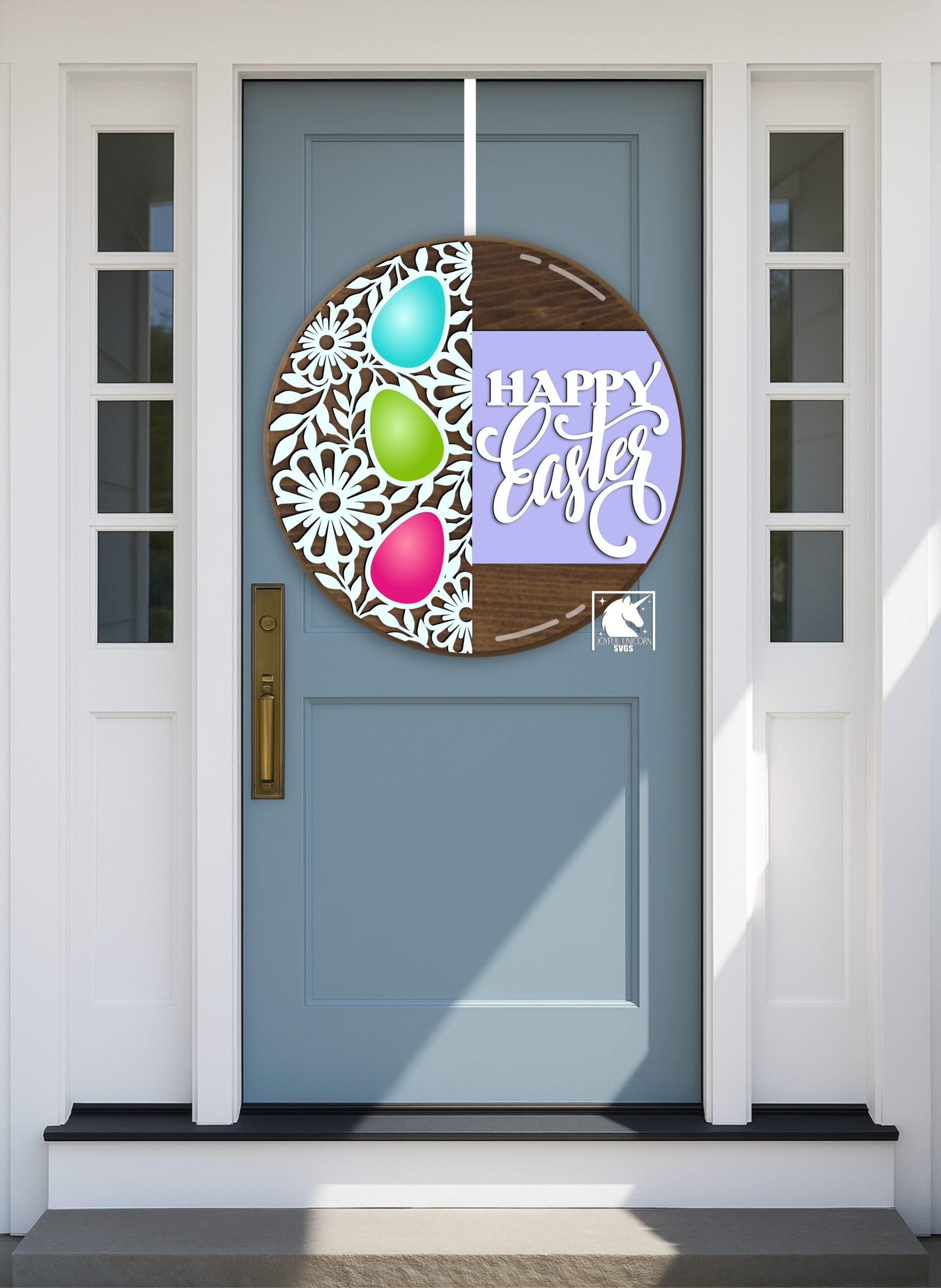 Happy Easter Eggs Door Hanger SVG, Easter Floral Round Sign, Easter Welcome Sign SVG, Glowforge, Cricut, Xtool Ready File - Image 2