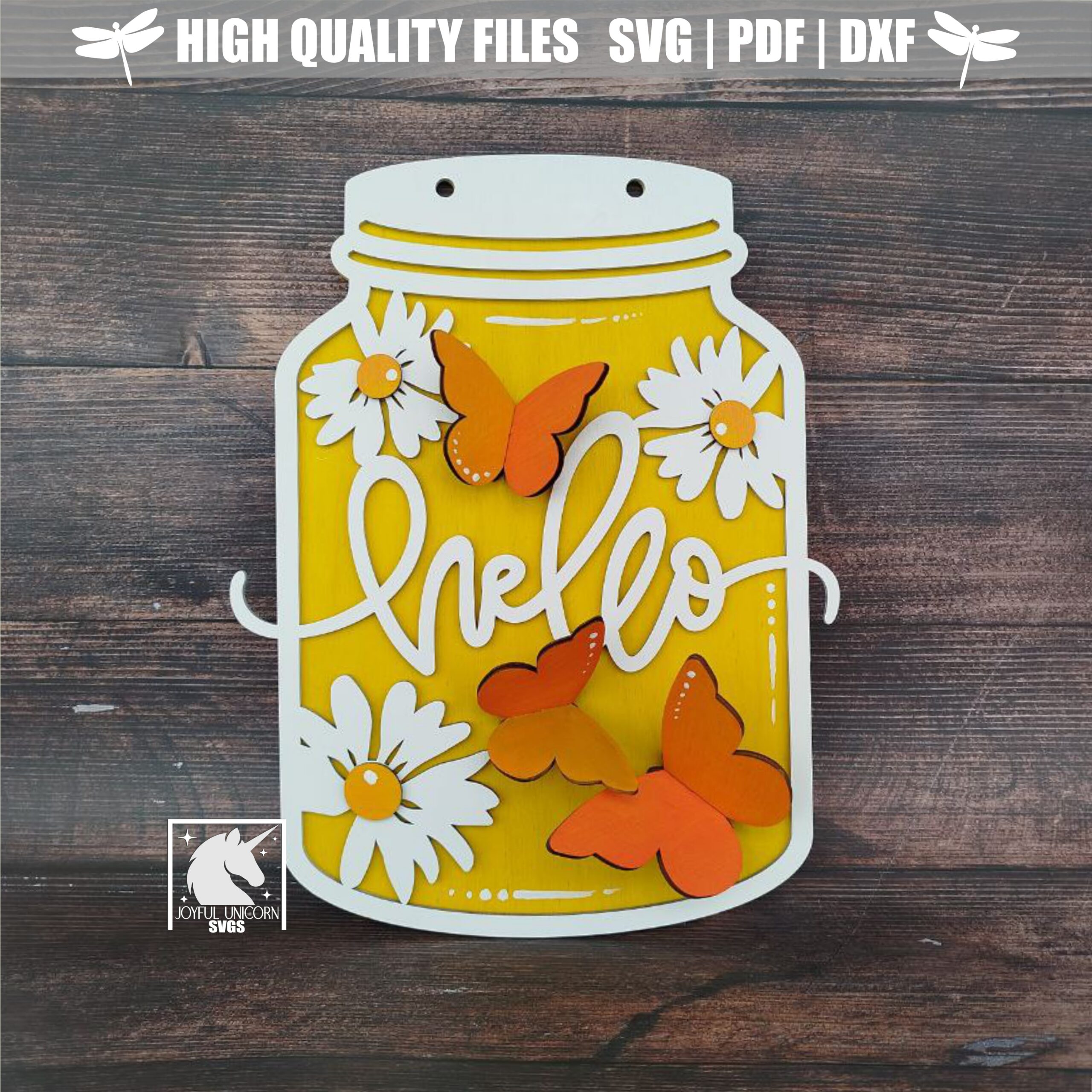 3D Butterfly Mason Jar Sign SVG, Daisy Mason Jar SVG, Spring Door Hanger, Spring Laser Cut Door Sign SVG, Glowforge, Xtool Ready File