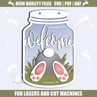 Easter Bunny Feet Mason Jar Sign SVG, Bunny Butt Welcome Sign SVG, Rabbit Bum Easter Decor Sign, Easter Mason Jar SVG, Glowforge, Xtool File