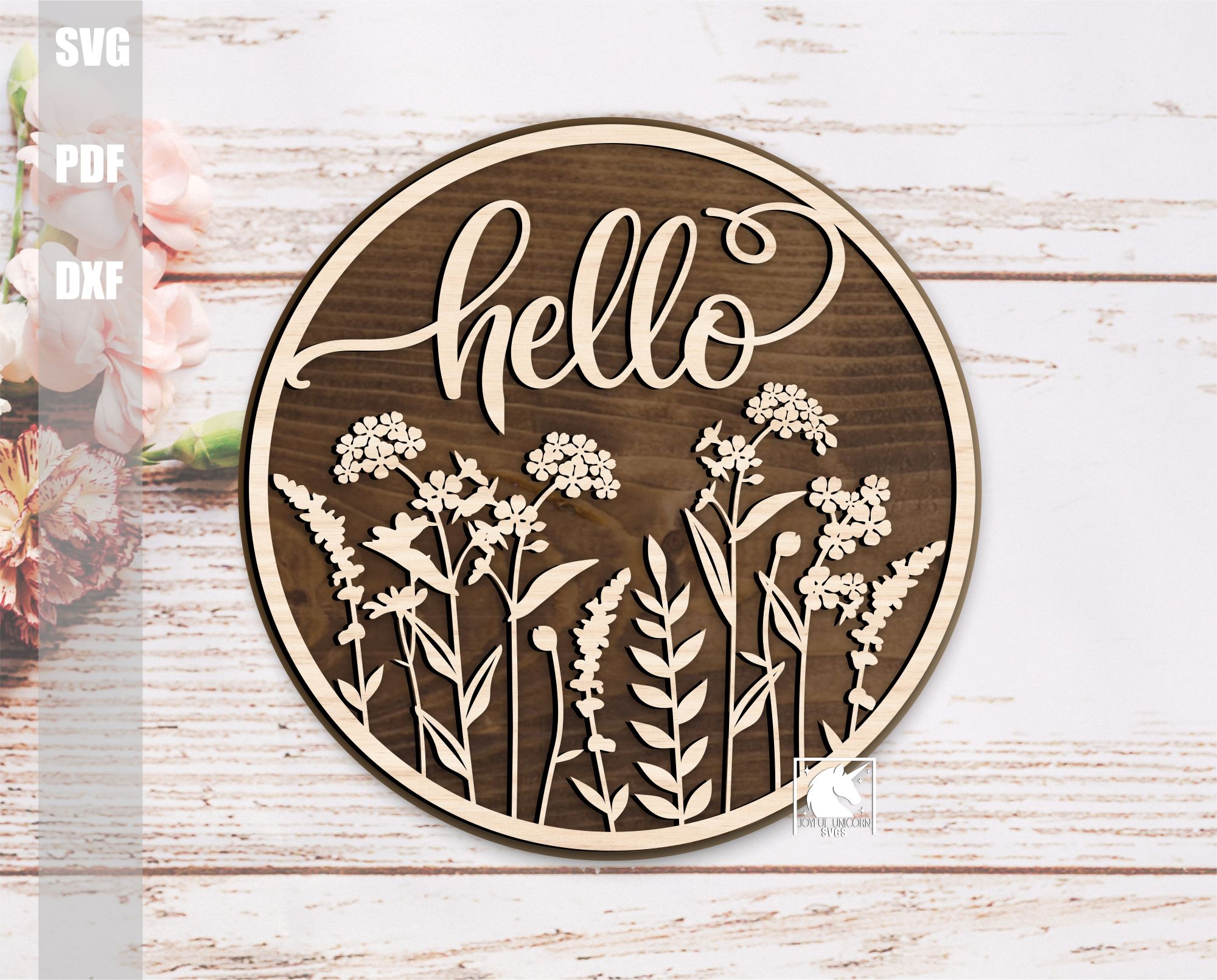 Wildflower Welcome Sign Bundle SVG, Floral Door Hanger, Flower Round Sign, Digital Download, Glowforge Laser File, Cricut File - Image 2