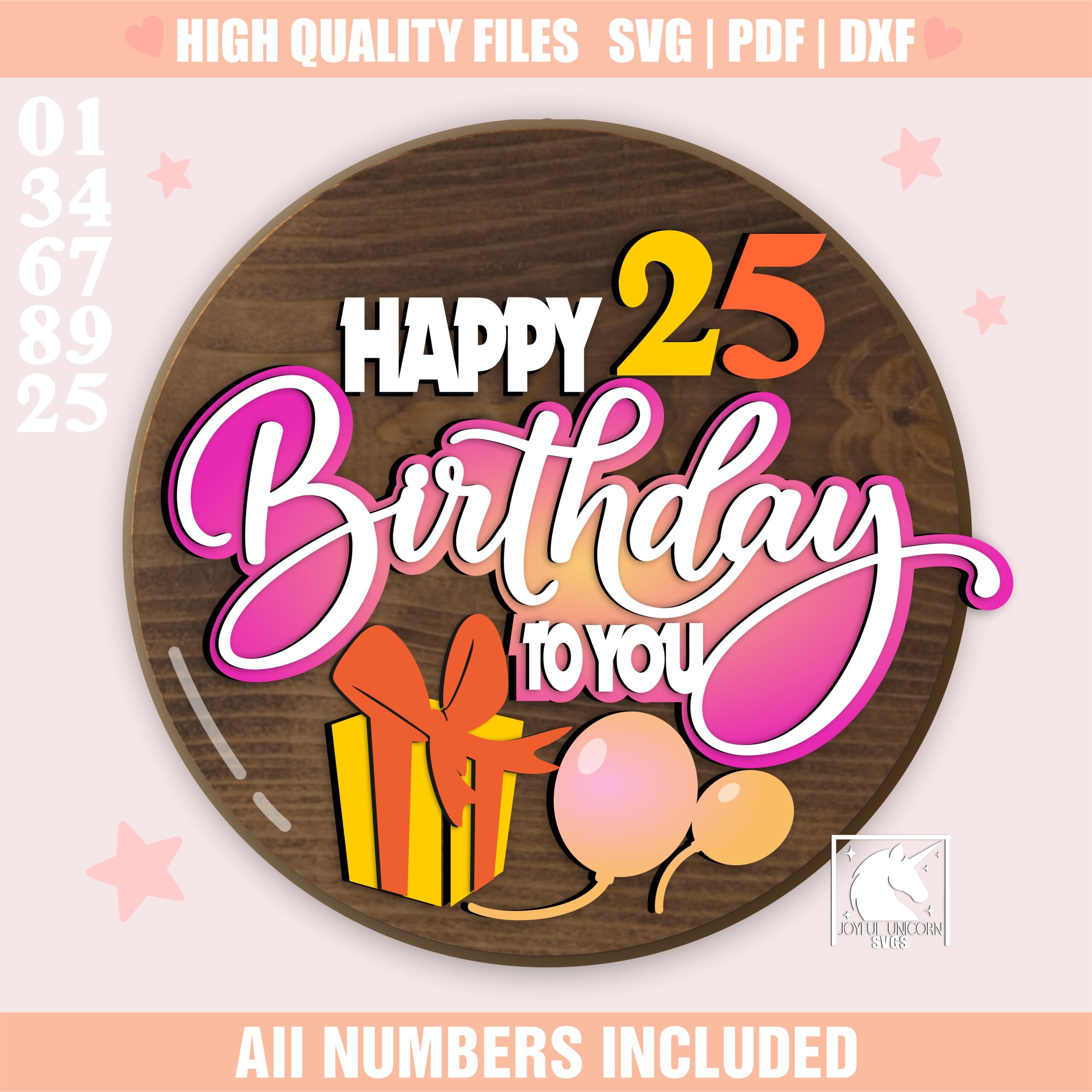 Happy Birthday Door Hanger SVG with Numbers | Custom Age Sign | Layered Round Laser Cut File | Birthday Party Decor