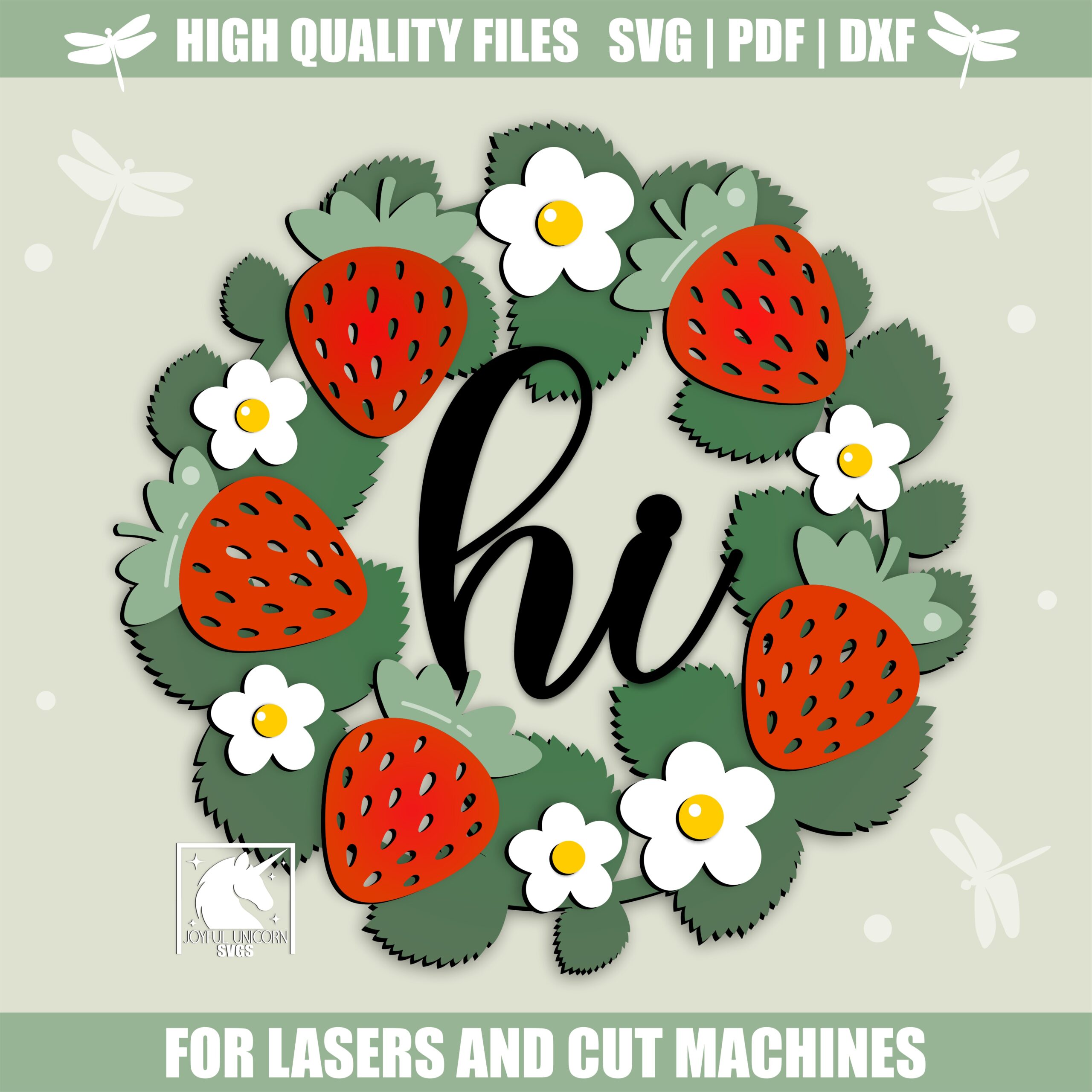 Strawberry Floral Hi Door Wreath SVG, Summer Door Wreath SVG, Spring Door Hanger Laser cut File, Glowforge, Cricut, CNC File