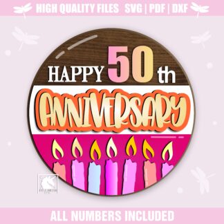 Happy Anniversary Sign with Numbers, Custom Age Birthday Sign, Birthday Party Decor, Round Door Hanger, Glowforge Laser File, CNC, Cricut