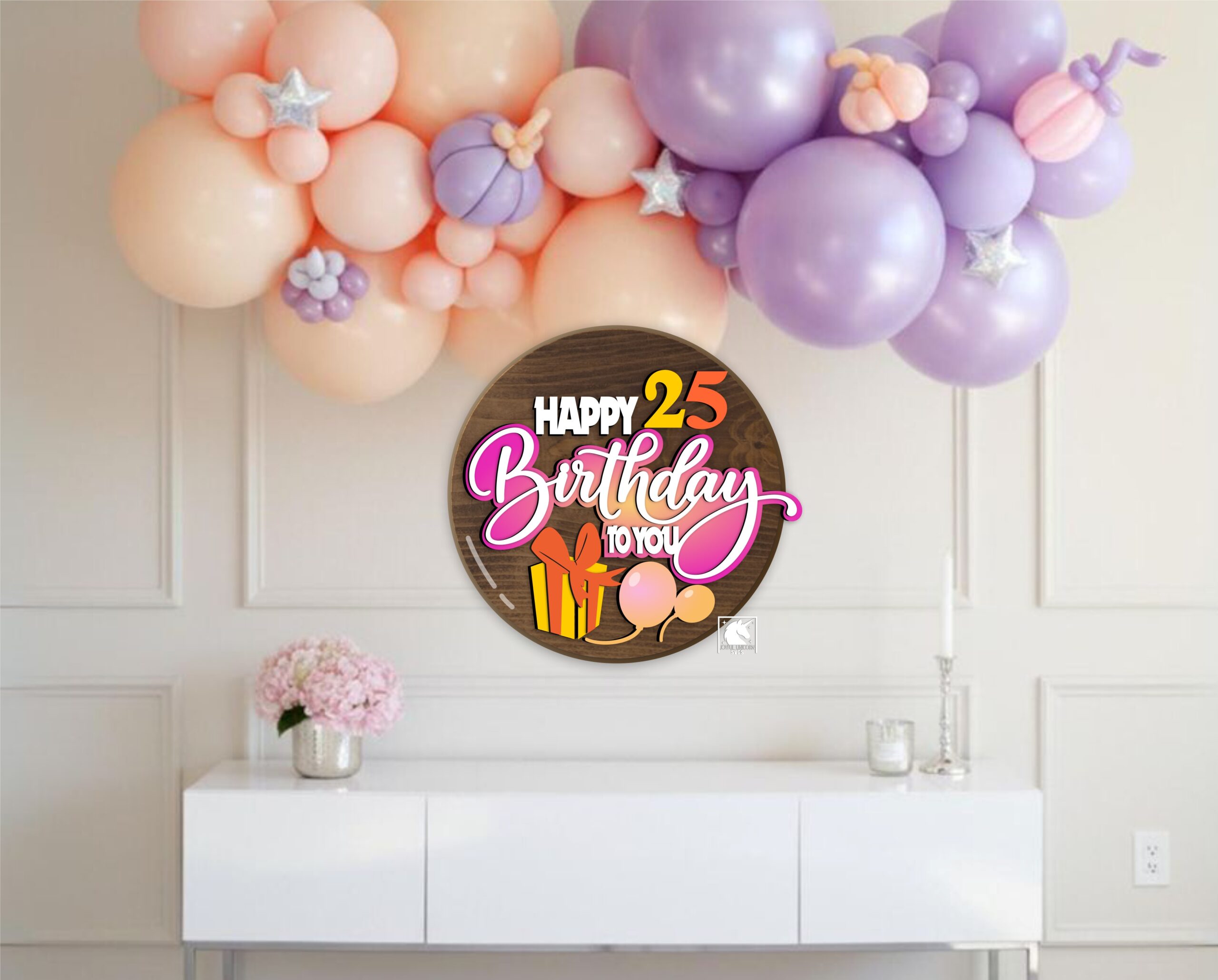 Happy Birthday Door Hanger SVG with Numbers | Custom Age Sign | Layered Round Laser Cut File | Birthday Party Decor - Image 2