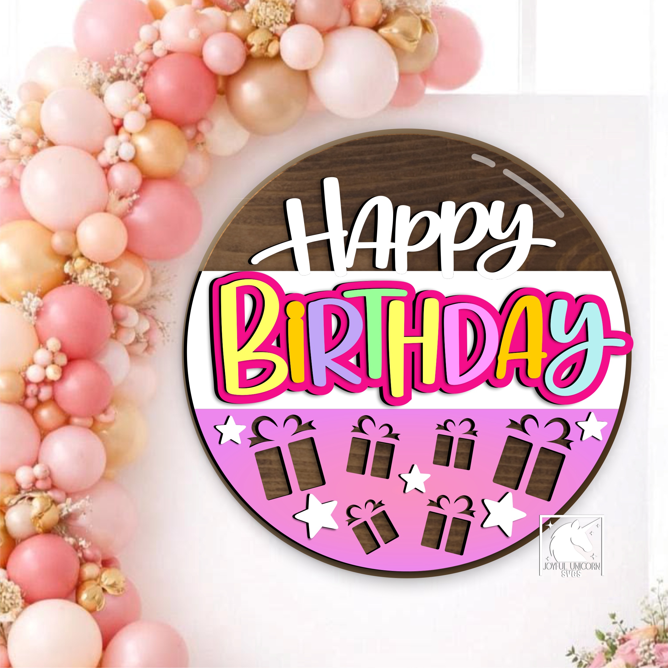 Happy Birthday Sign SVG, Round Door Hanger, Glowforge Laser File, Cricut Cut File, Birthday Wall Decor , CNC Files for Wood - Image 2