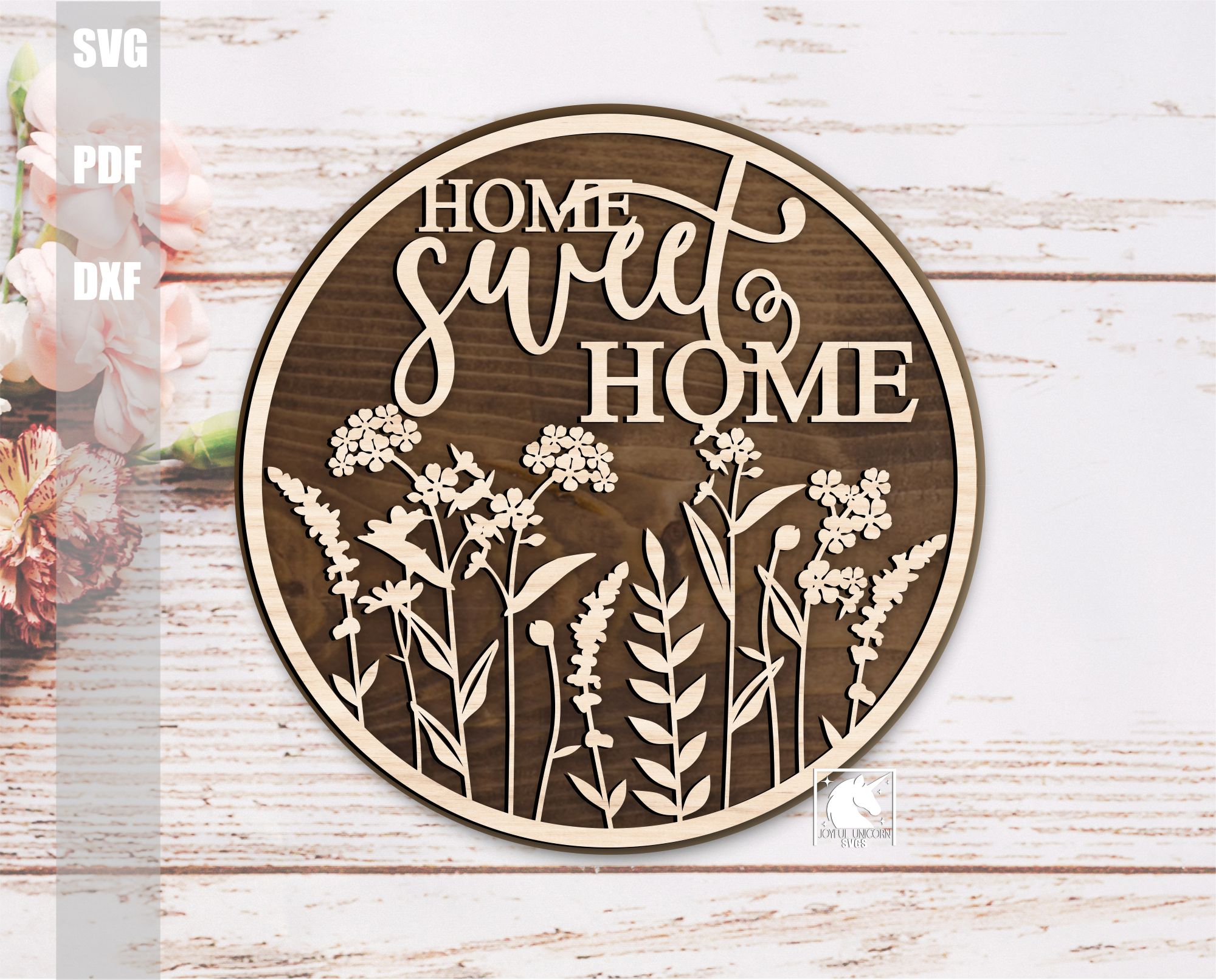 Wildflower Welcome Sign Bundle SVG, Floral Door Hanger, Flower Round Sign, Digital Download, Glowforge Laser File, Cricut File - Image 4