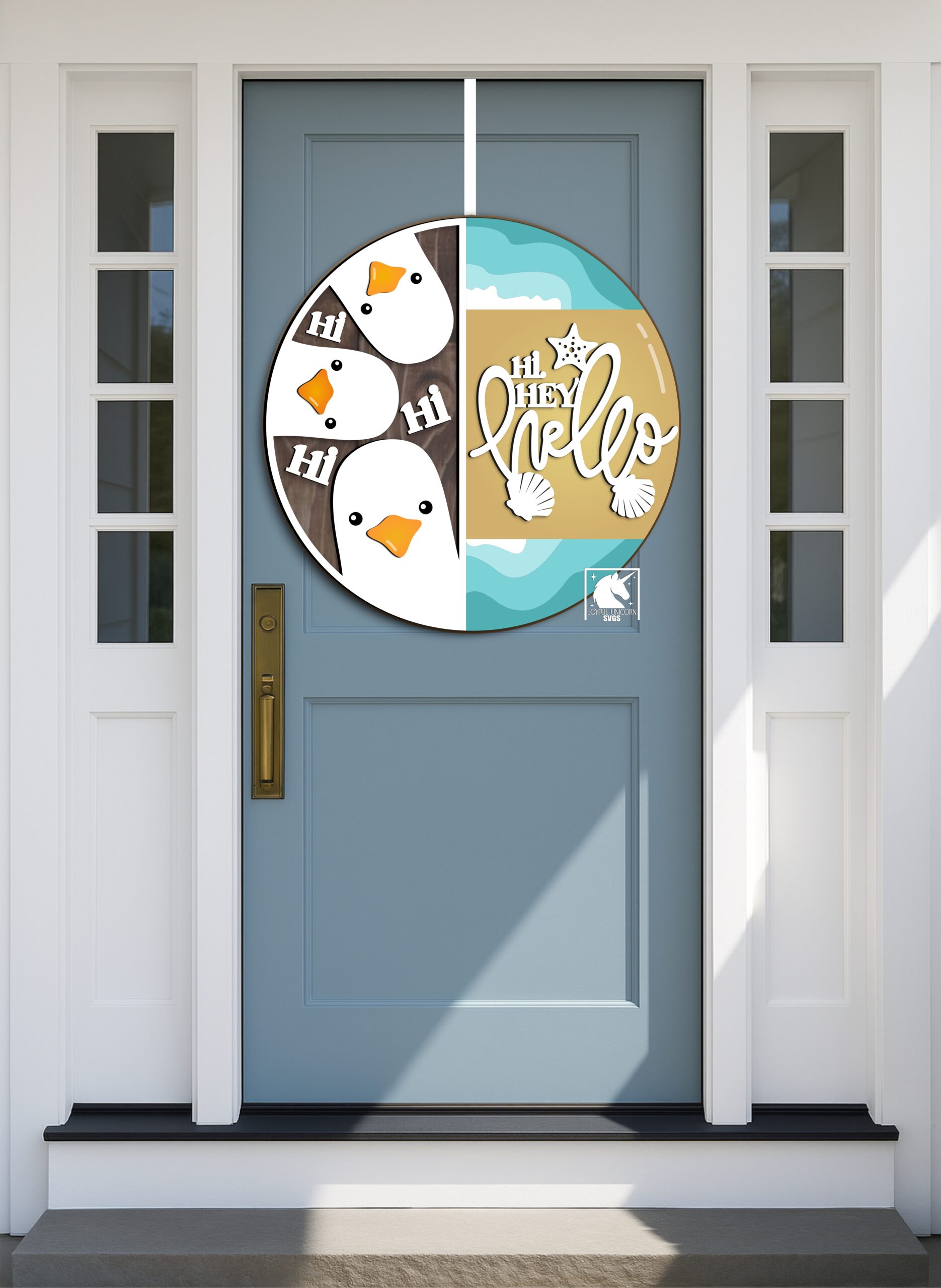 Hi Hey Hello Seagull Door Hanger SVG, Cute Summer Welcome Sign, Seagull Beach Round Sign, Funny Summer Decor, Glowforge SVG Laser Cut File - Image 2