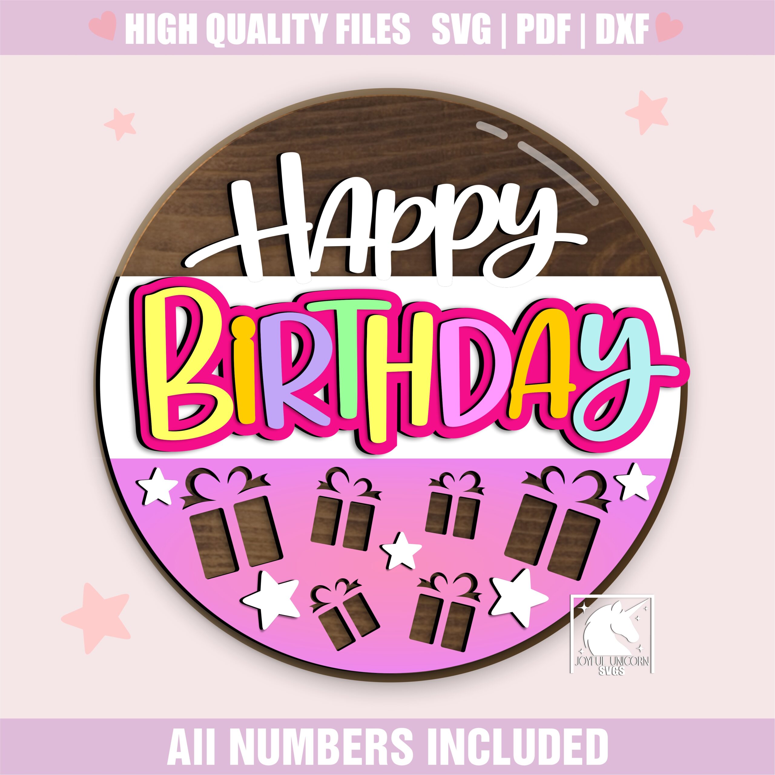 Happy Birthday Sign SVG, Round Door Hanger, Glowforge Laser File, Cricut Cut File, Birthday Wall Decor , CNC Files for Wood