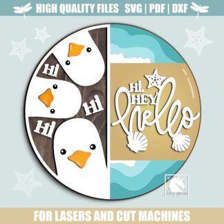 Hi Hey Hello Seagull Door Hanger SVG, Cute Summer Welcome Sign, Seagull Beach Round Sign, Funny Summer Decor, Glowforge SVG Laser Cut File