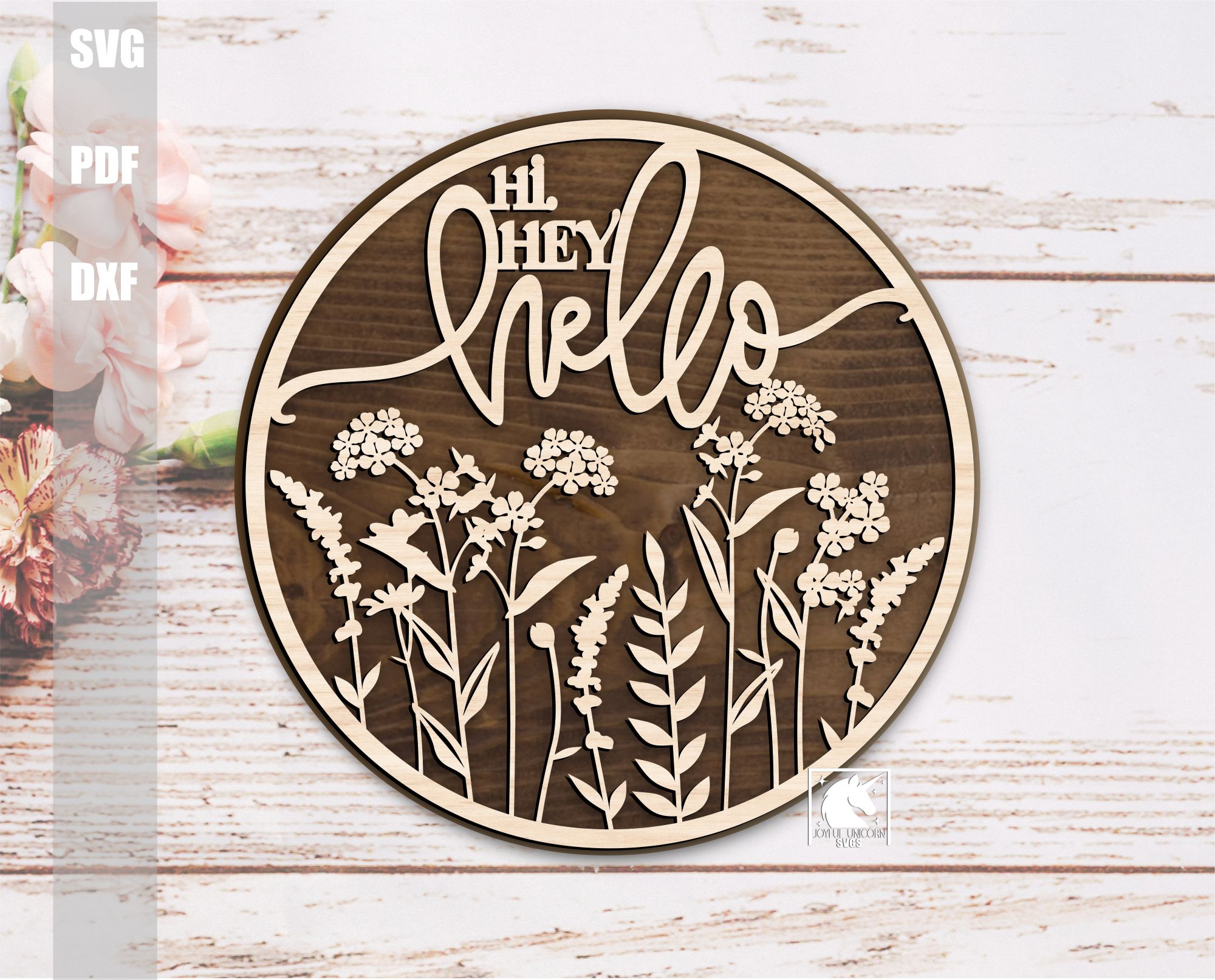 Wildflower Welcome Sign Bundle SVG, Floral Door Hanger, Flower Round Sign, Digital Download, Glowforge Laser File, Cricut File - Image 5