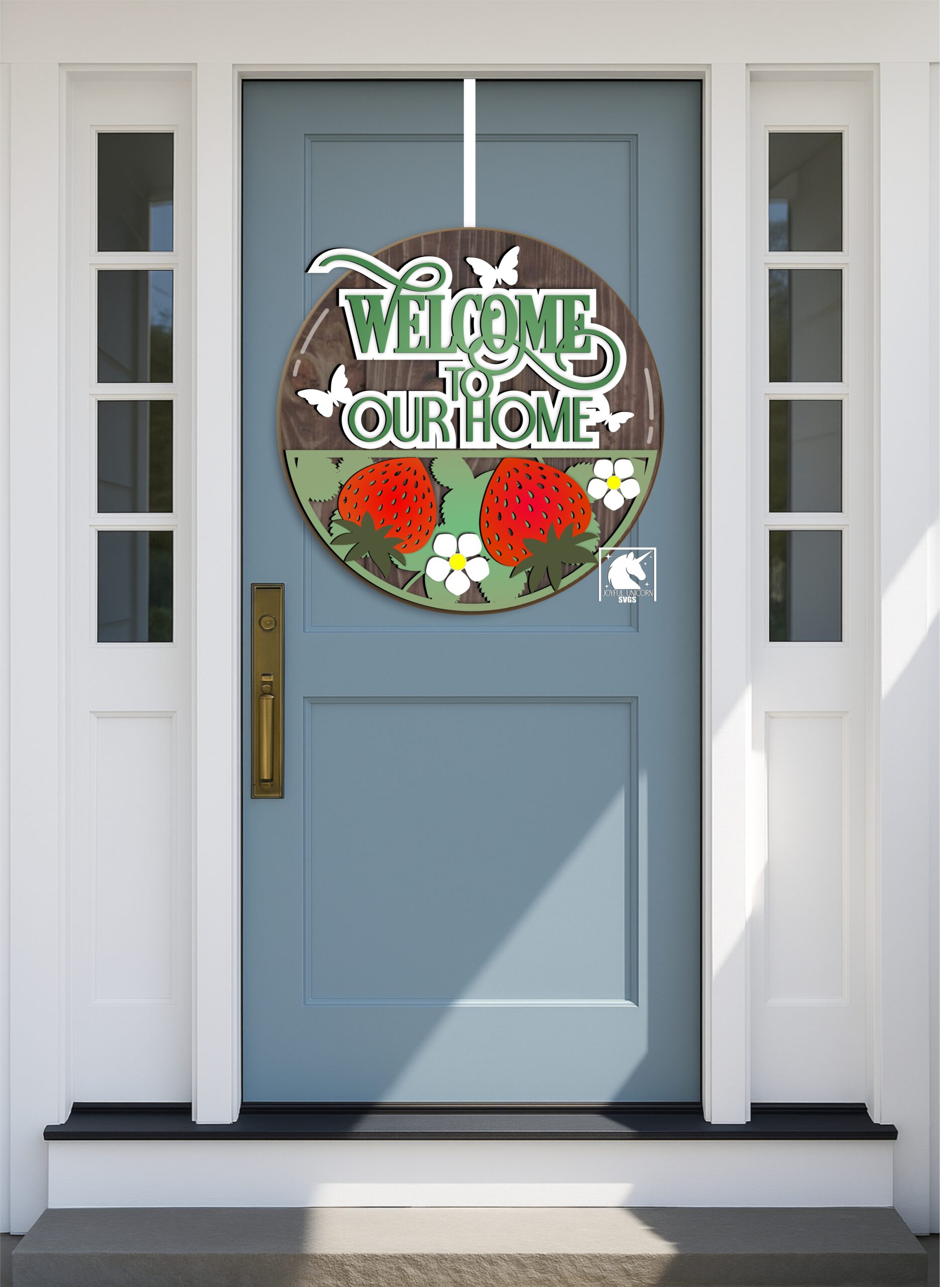 Welcome to Our Home Stawberry Sign, Summer Front Door Decor, Layered Round Sign Laser Cut File, Glowforge, CNC File, Digital Download - Image 2