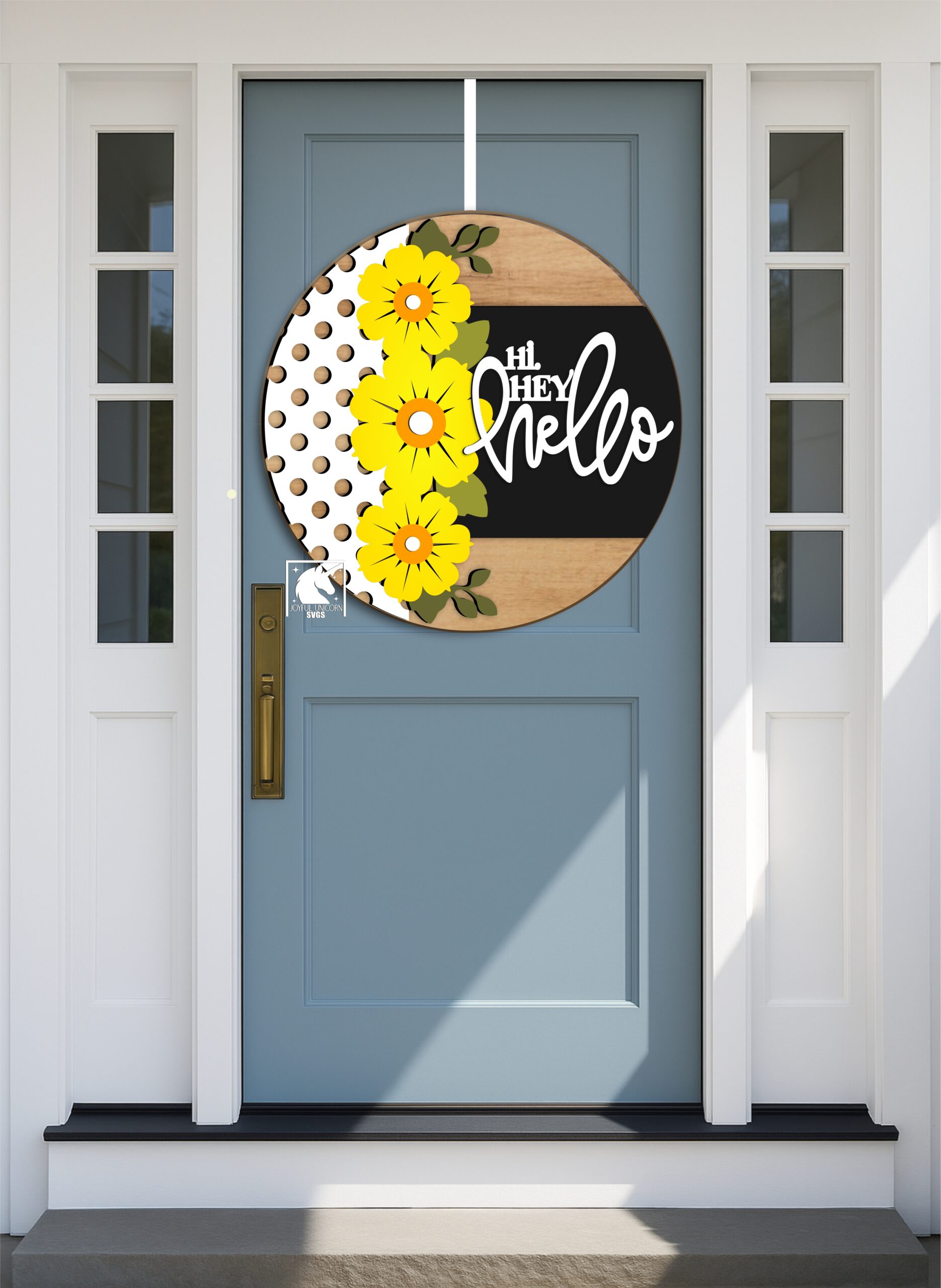Hi Hey Hello Floral Sign SVG, Spring Door Hanger, Summer Daisy Flower Round Porch Decor, Digital Download, Glowforge Laser File, CNC File - Image 2