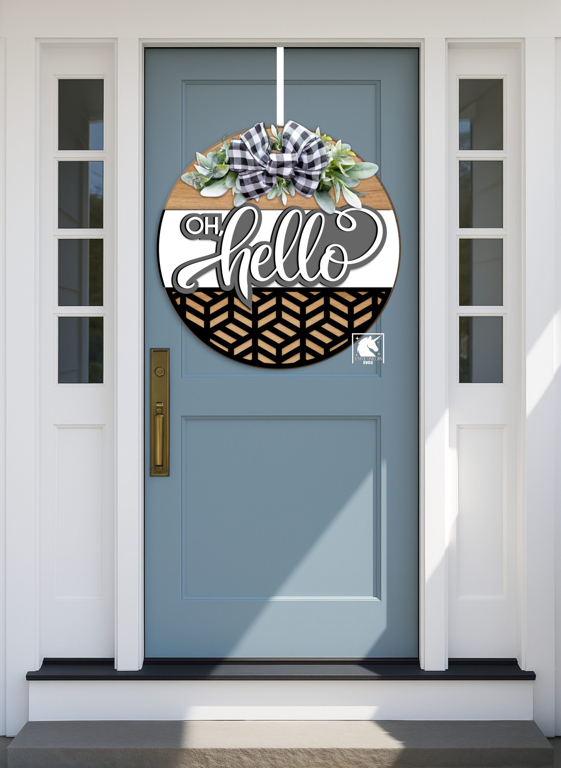 Geometric Oh Hello Welcome Sign, Laser Cut Door Sign, Farmhouse Door Hanger, Digital Download, Everyday Door Decor, Glowforge Laser File - Image 2