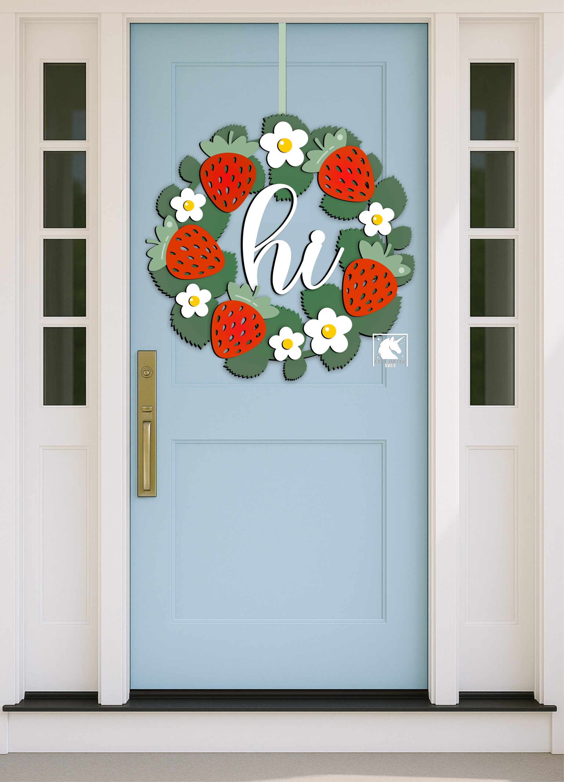 Strawberry Floral Hi Door Wreath SVG, Summer Door Wreath SVG, Spring Door Hanger Laser cut File, Glowforge, Cricut, CNC File - Image 2