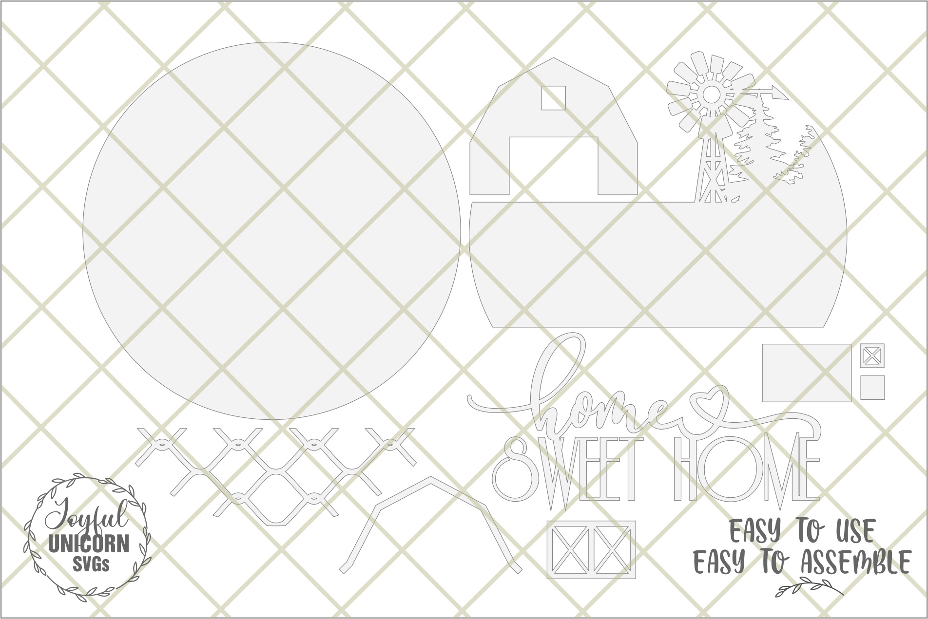 Home Sweet Home Barn SVG, Farmhouse Windmill Round Sign Laser Cut File, Farm Door Hanger SVG, Glowforge, CNC Ready File - Image 3