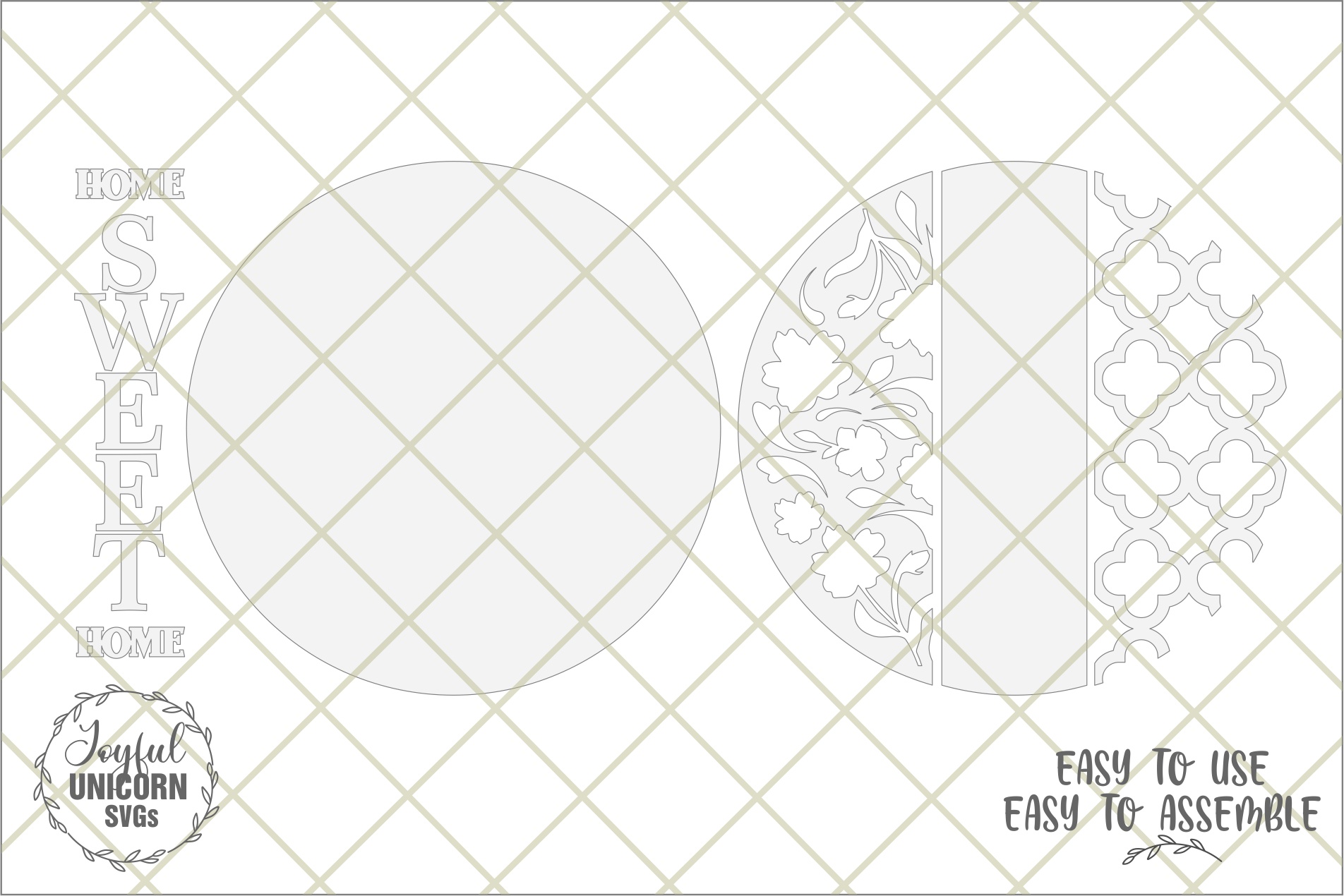 Home Sweet Home Vertical Sign SVG, Modern Floral Round Laser Cut File, Door Hanger SVG PDF DXF Wood - Image 5