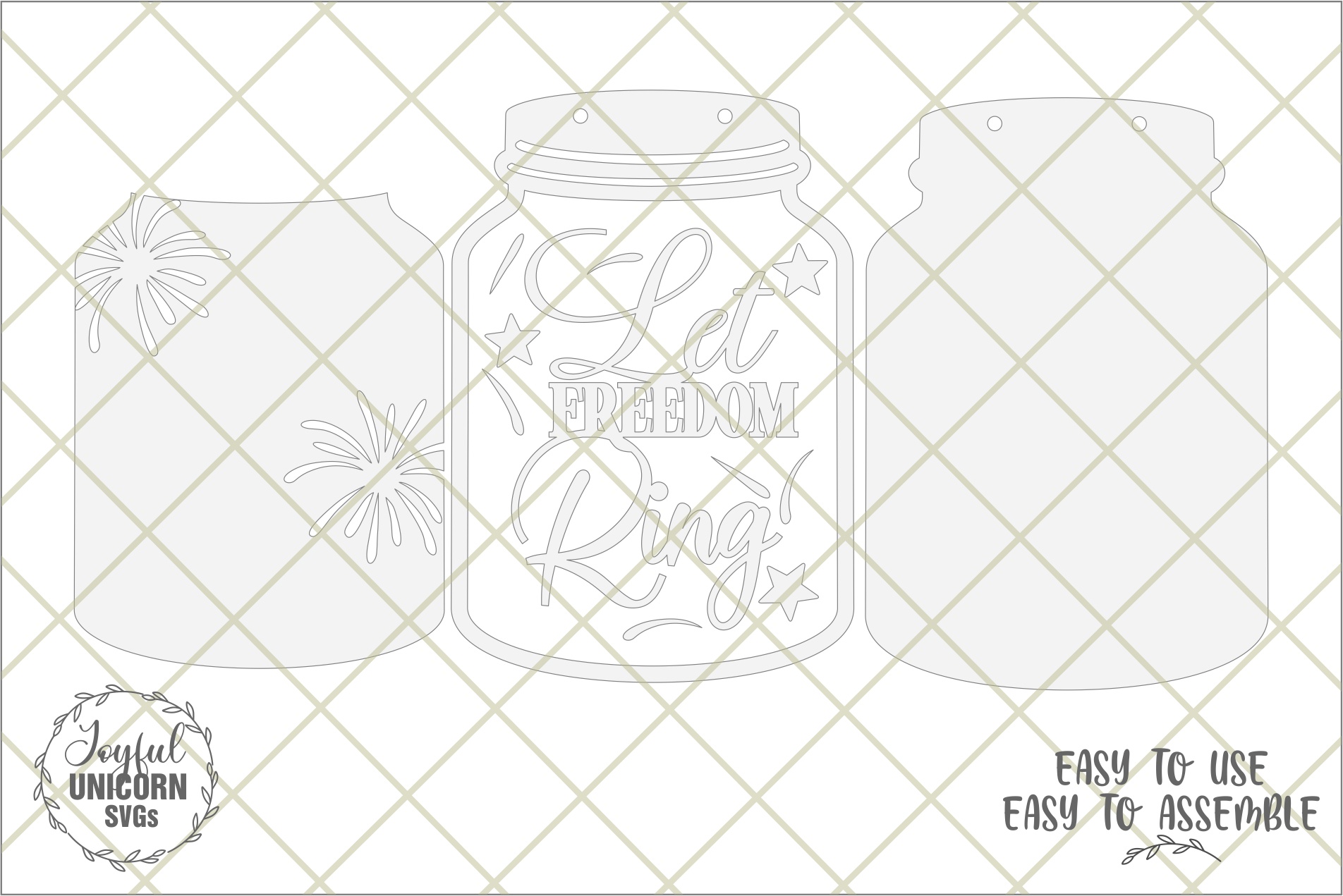 Let Freedom Ring SVG, 4th of July Door Hanger SVG, Patriotic Mason Jar Sign, Laser Cut File for Glowforge Cricut CNC - Image 2