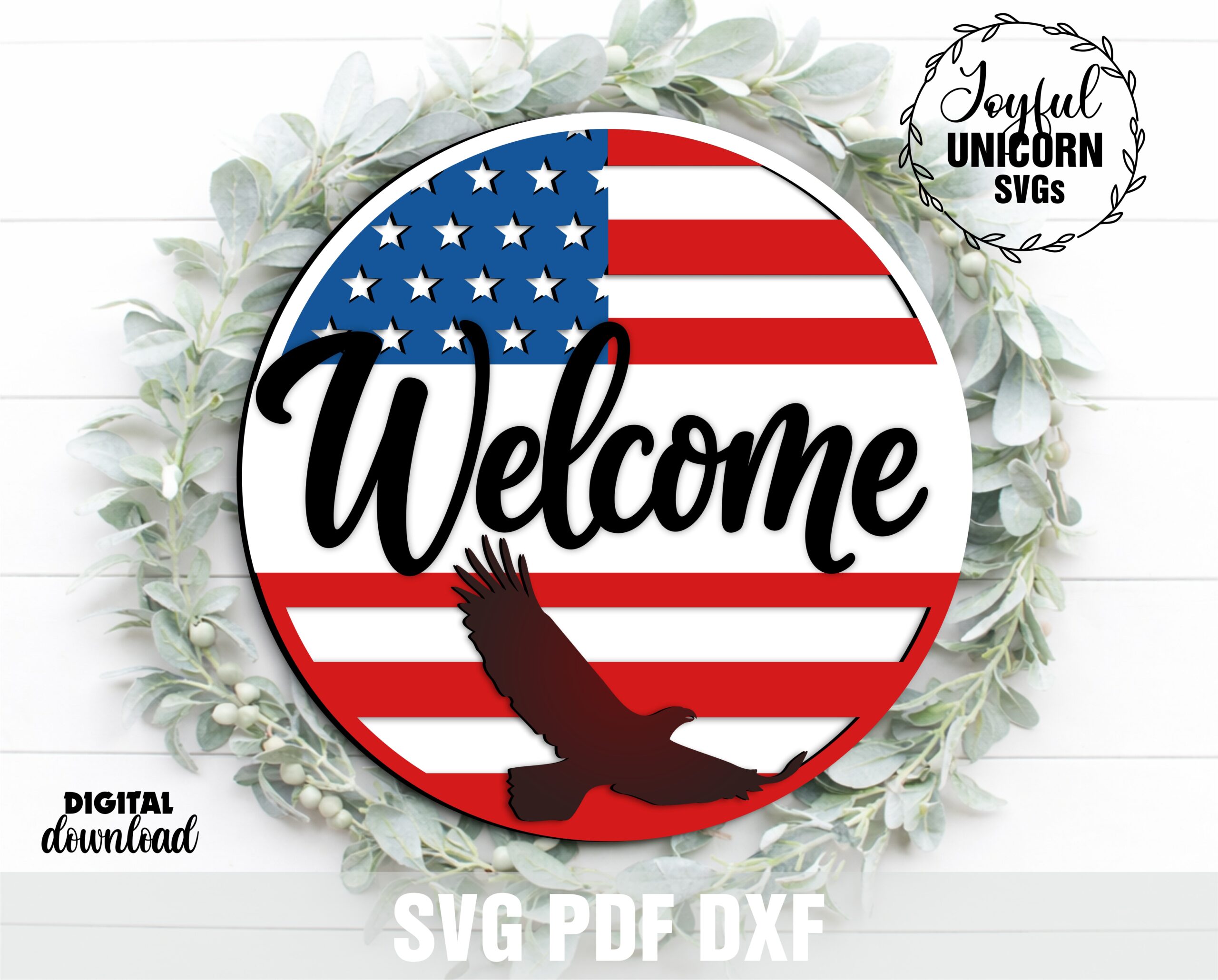Patriotic Door Hanger SVG Bundle, 4th of July Round Sign, American Flag Signs, Independence Day Laser Cut Files for Cricut Glowforge CNC - Image 7
