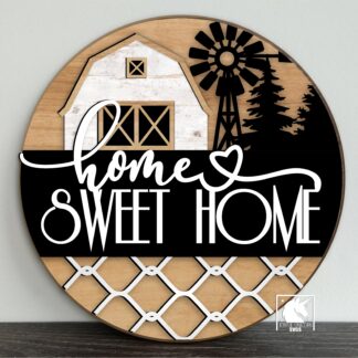 Home Sweet Home Barn SVG, Farmhouse Windmill Round Sign Laser Cut File, Farm Door Hanger SVG, Glowforge, CNC Ready File