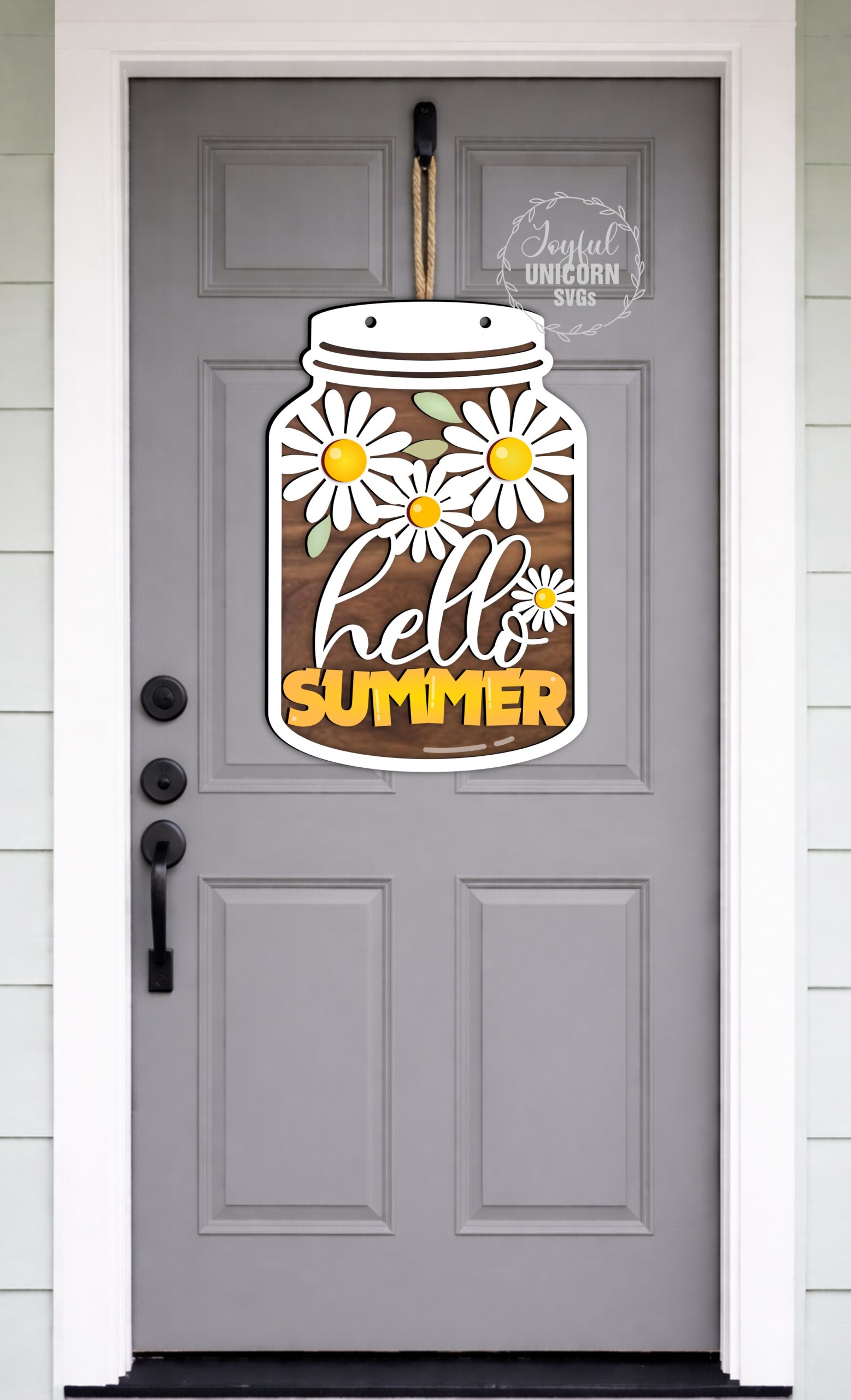 Hello Summer Daisy Mason Jar SVG, Layered Sign SVG PDF DXF, Laser Cut File, Wood Sign SVG, Summer Door Hanger SVG, Farmhouse Decor SVG - Image 2